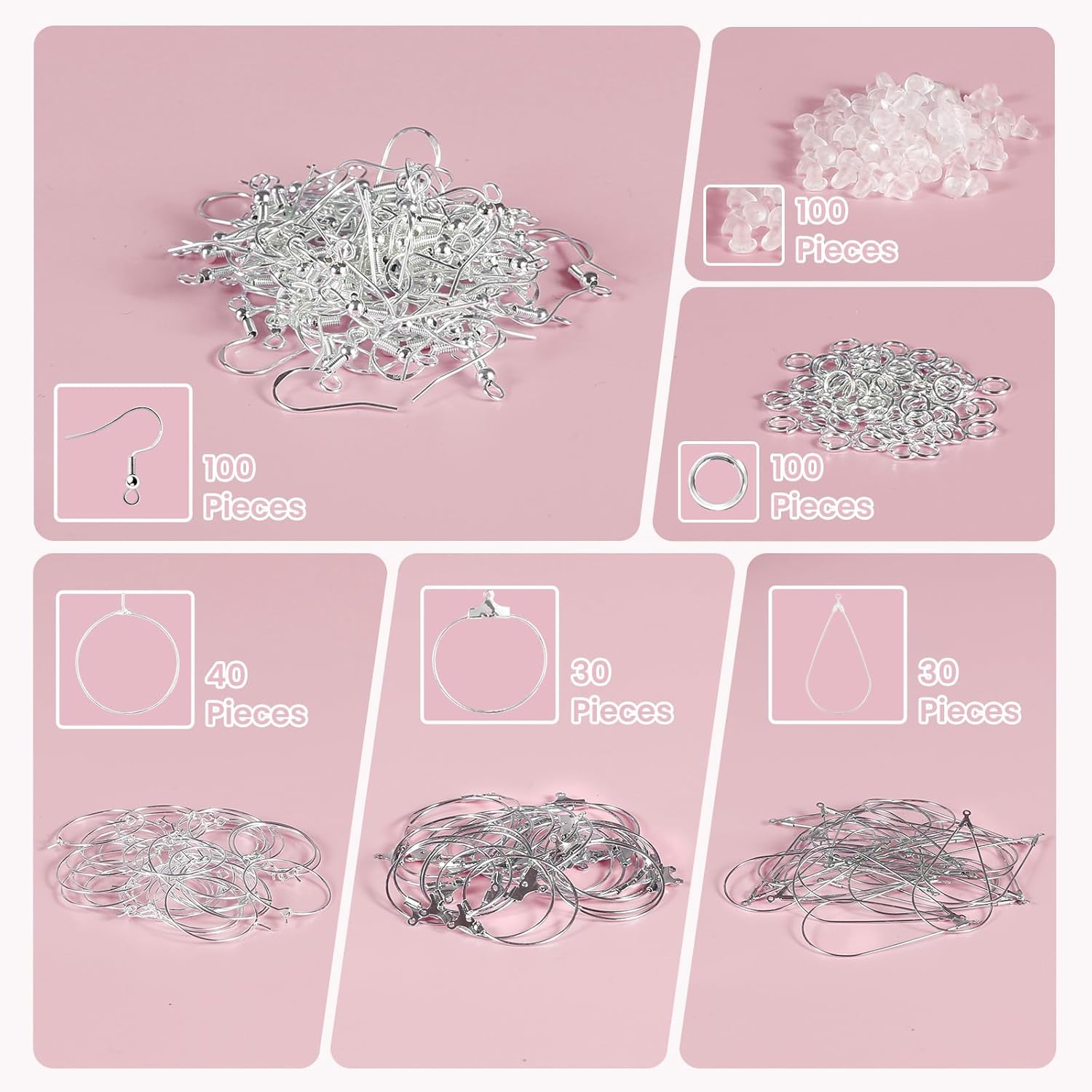 Buy now 400 Piece Sterling Silver Plated Earring Hooks, Hypoallergenic Earrings Making Kit with Beading Hoop Earring Finding Component Accessories, Earring Backs & Jump Rings for DIY Jewelry Craft at indiglob india