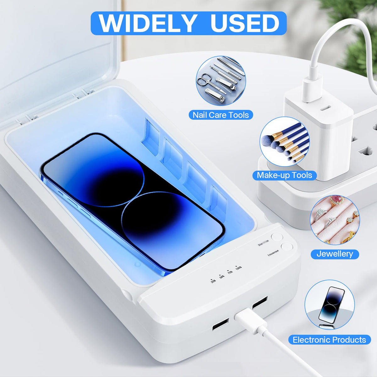 LXIANGN Nail Tool Cleaner with Blue Light, Portable USB Cleaning Box