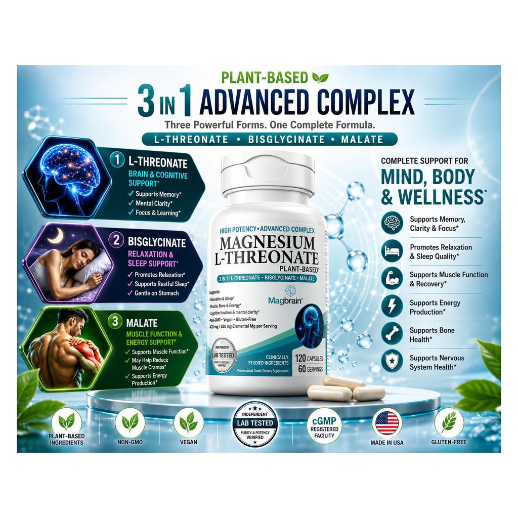 Kappa Nutrition Powered by Magbrain™ Magnesium L-Threonate Plant-Based, 420mg Elemental Magnesium (3 Capsules) from 2,253mg, 120 Vegan Capsules, Brain, Sleep & Muscle Support.