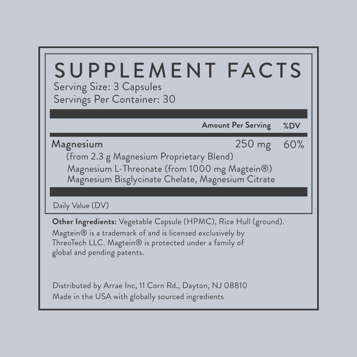 Magnesium Glycinate, Citrate & L-Threonate Complex, 250mg, 90 Capsules