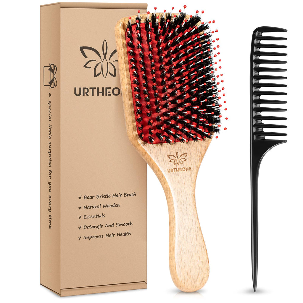 Hair Brush Boar Bristle Hairbrush for Thick Curly Thin Long Short Wet or Dry Hair Adds Shine and Makes Hair Smooth, Best Paddle Hair Brush for Men Women Kids