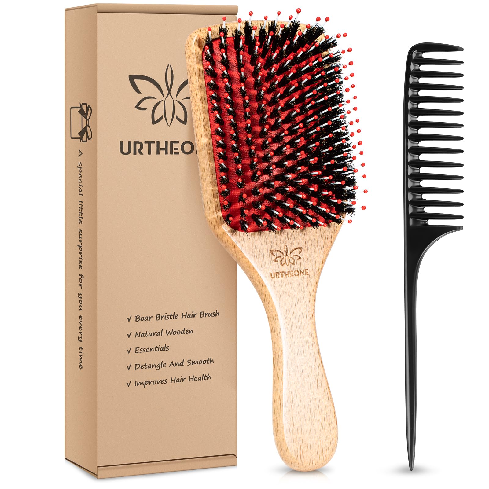 Hair Brush Boar Bristle Hairbrush for Thick Curly Thin Long Short Wet or Dry Hair Adds Shine and Makes Hair Smooth, Best Paddle Hair Brush for Men Women Kids