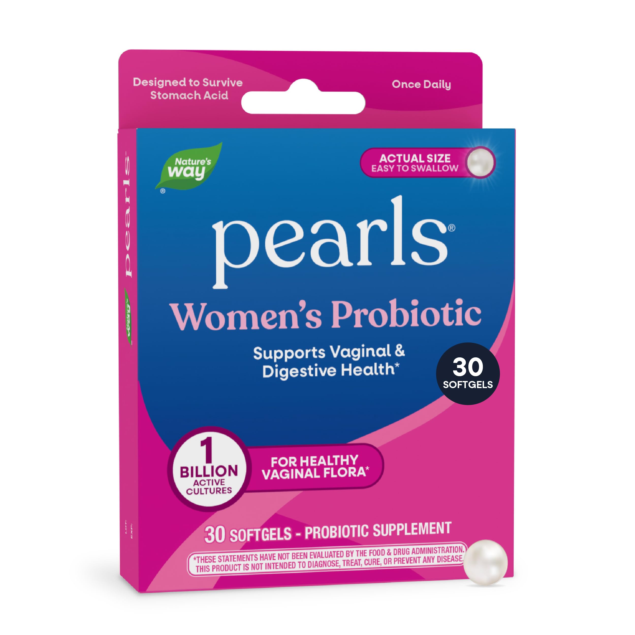 Nature's Way Women's Probiotic Pearls, Supports Vaginal Health*, 30 ct | Supports Vaginal & Digestive Health*, 1 Billion Live Cultures, Protects Against Occasional Bloating & Constipation*, Softgels