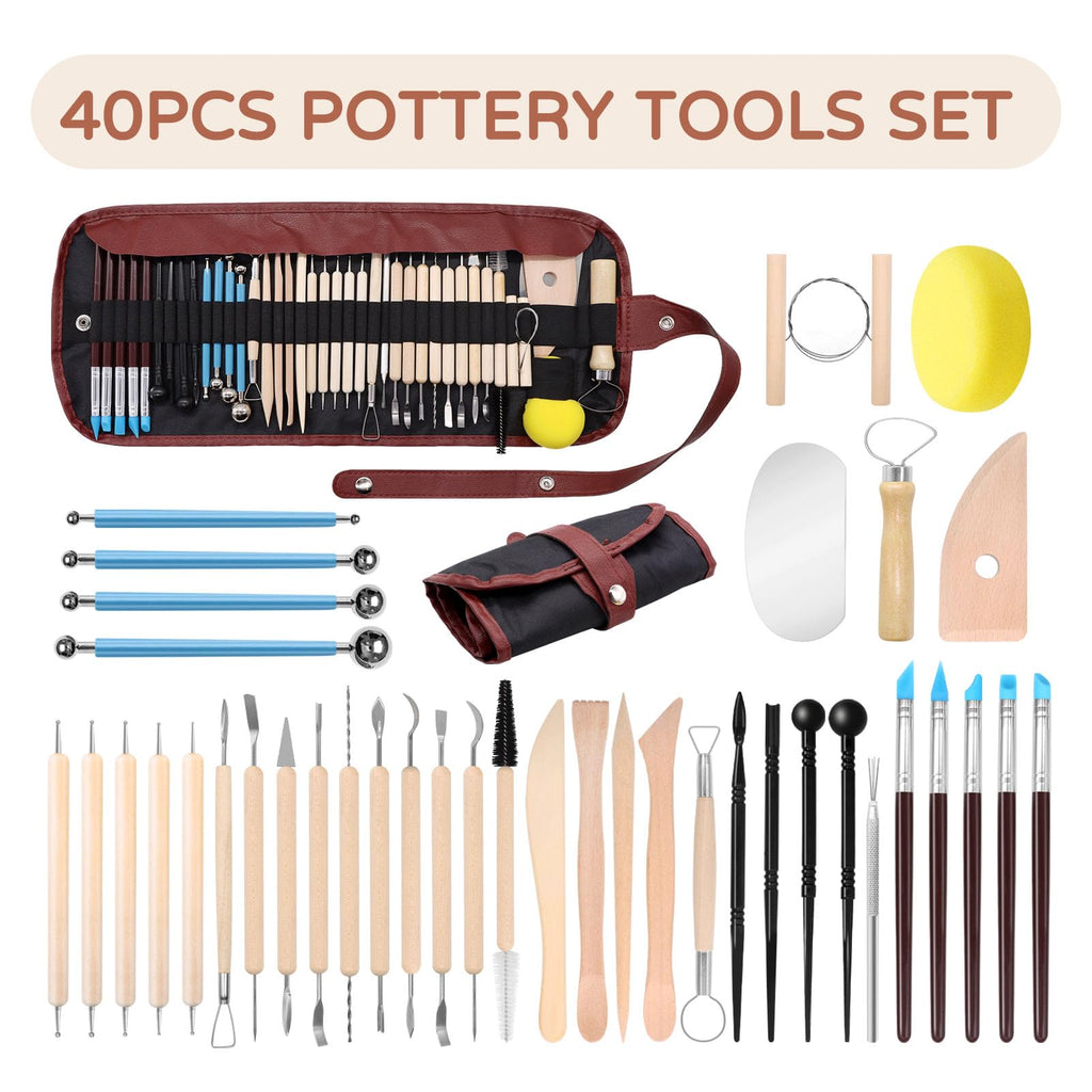 VIBRATITE 10LB Air Dry Clay with 40PCS Pottery Tools, White Modeling Clay