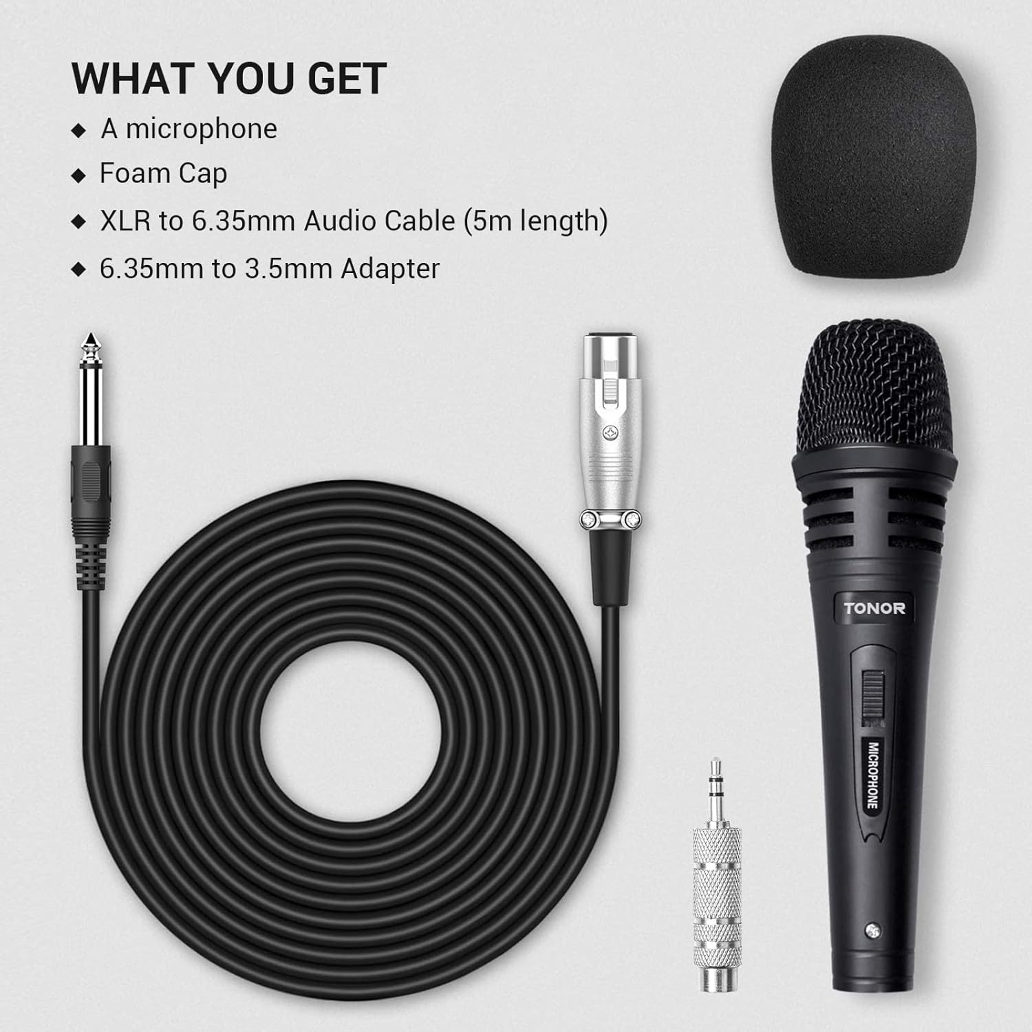Buy now TONOR K1 Vocal Microphone for Singing, Dynamic Handheld Wired Karaoke Mic, Microfono with 5M XLR to 1/4" Cable, Compatible with Amp, Mixer, Suitable for Speech, Karaoke and Outdoor Activities at indiglob india