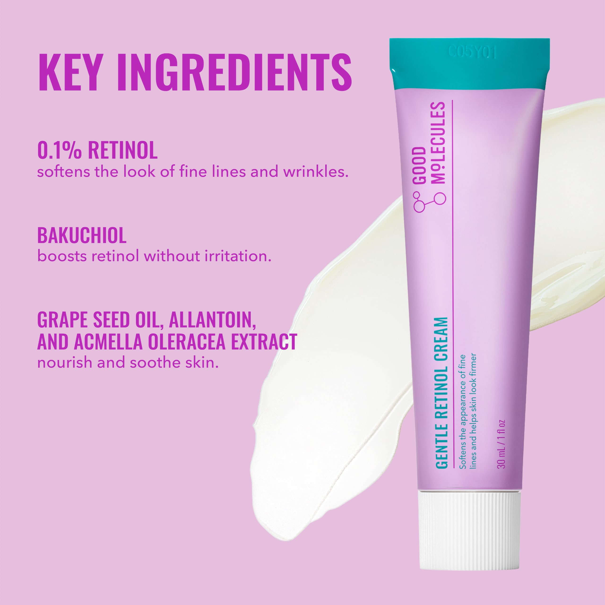 Good Molecules Gentle Retinol Cream, Retinol Night Cream for Face, 1 fl oz | Gentle retinol cream that softens the look of fine lines. Soothing enough for sensitive skin.