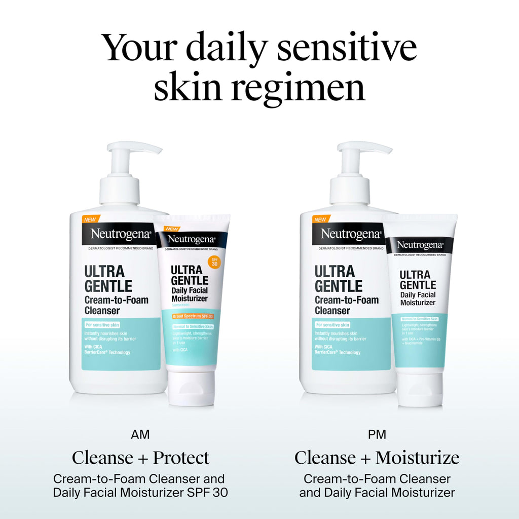 Buy now Neutrogena Ultra Gentle Daily Facial Moisturizer with SPF 30 Sunscreen with CICA, Lightweight Face Lotion with Broad Spectrum SPF 30 for Normal to Sensitive Skin, Fragrance-Free, 3.4 fl. oz at indiglob india