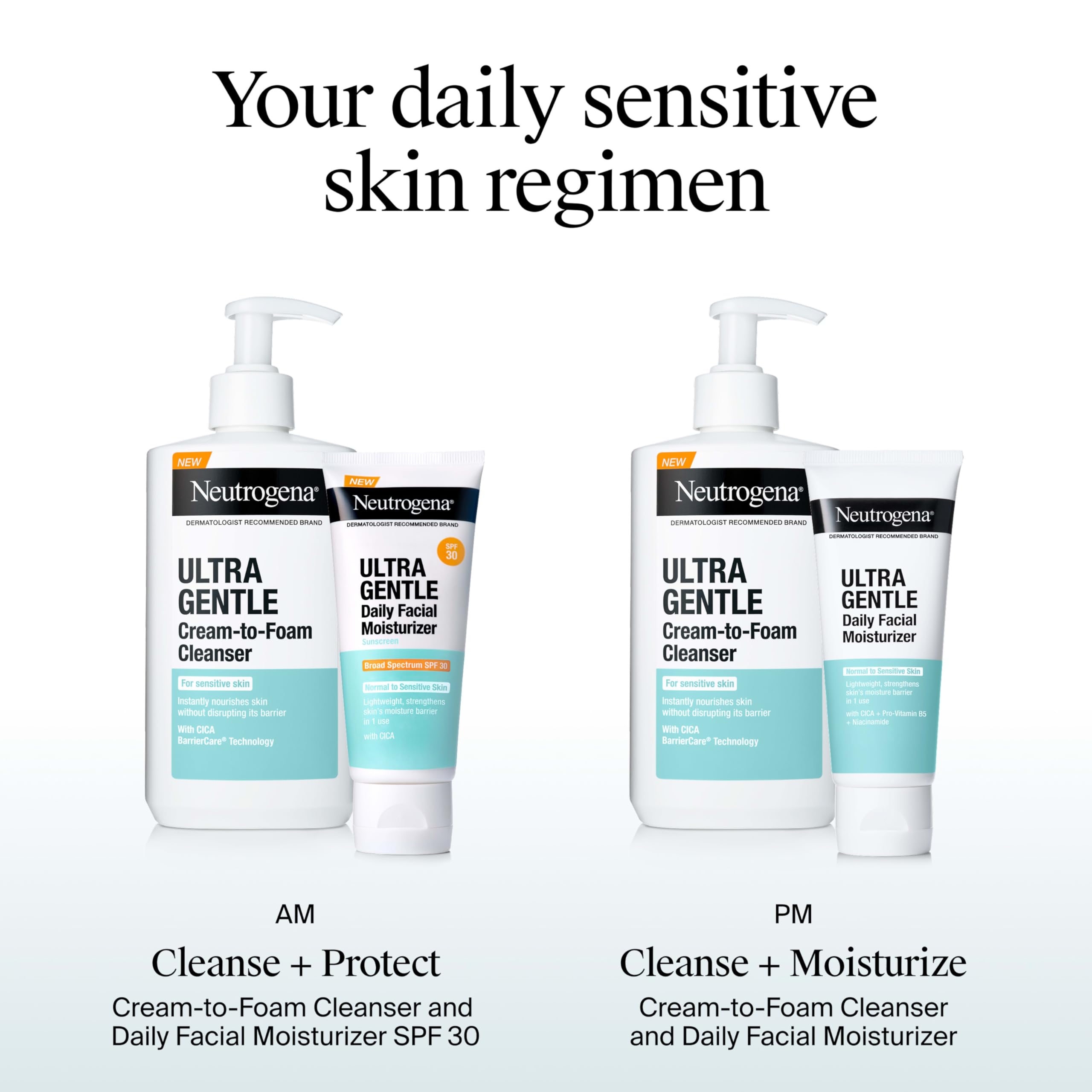 Buy now Neutrogena Ultra Gentle Daily Facial Moisturizer with SPF 30 Sunscreen with CICA, Lightweight Face Lotion with Broad Spectrum SPF 30 for Normal to Sensitive Skin, Fragrance-Free, 3.4 fl. oz at indiglob india