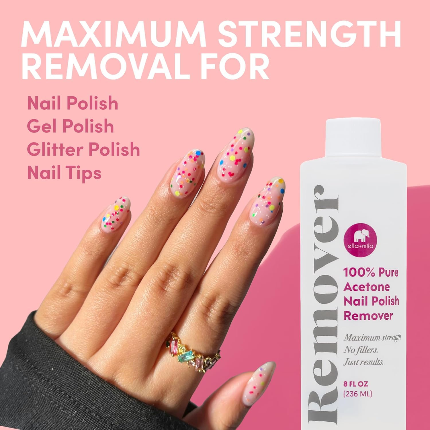 ella+mila 100% Pure Acetone Nail Polish Remover for Acrylic & Gel, 8 fl oz