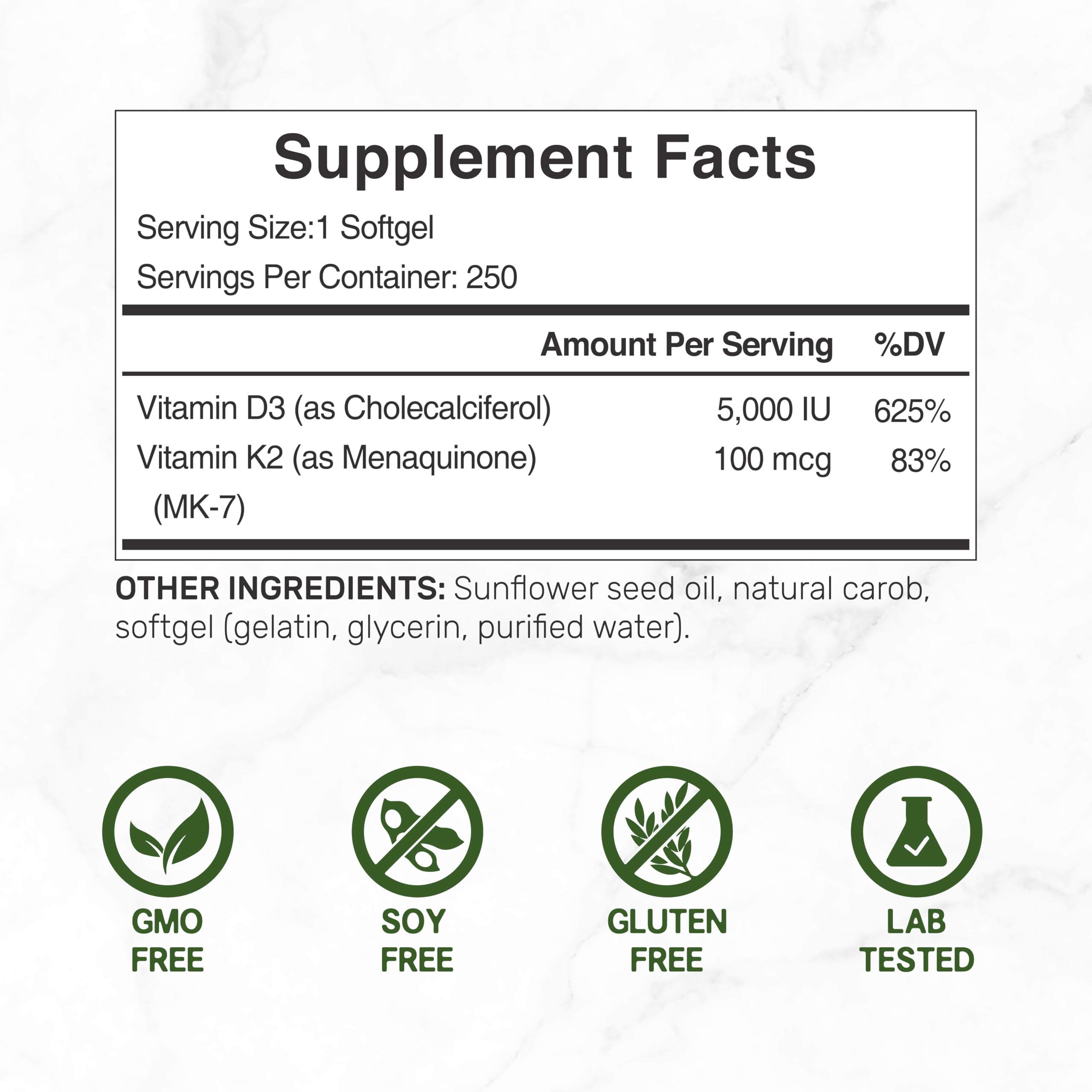 DEAL SUPPLEMENT 2 Pack Vitamin D3 5,000 IU + K2 MK7 Softgels, 500 Count | 2-in-1 Complex | Supports Heart, Bone, Teeth & Immune Health | Easy to Swallow
