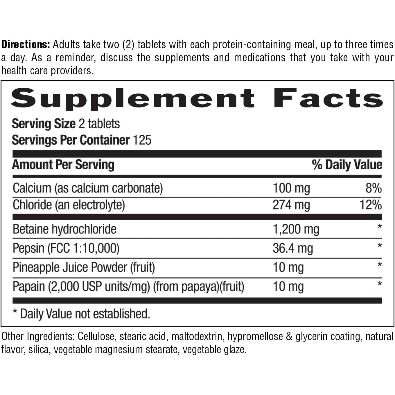 Buy now Country Life Betaine Hydrochloride with pepsin 600 mg - 250 Tablets at indiglob india