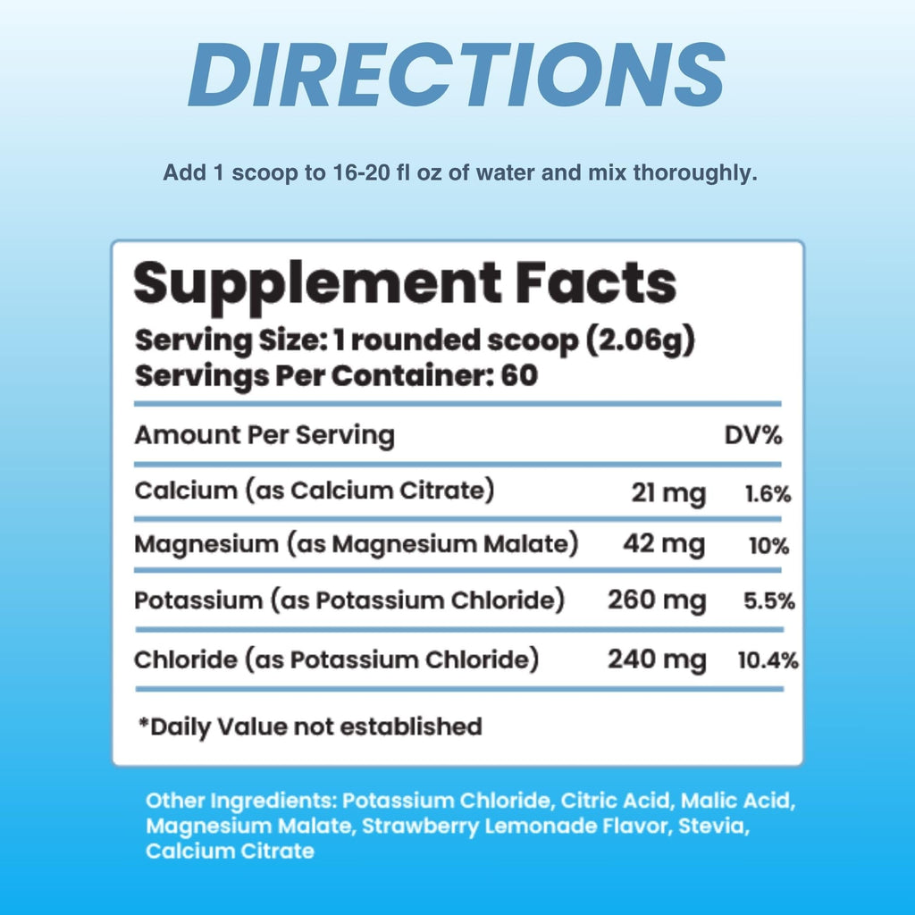 Low Sodium Electrolytes - 60 Servings - Strawberry Lemonade - Sugar Free Electrolytes Powder - Electrolytes Without Sodium - Low Sodium Electrolyte Powder