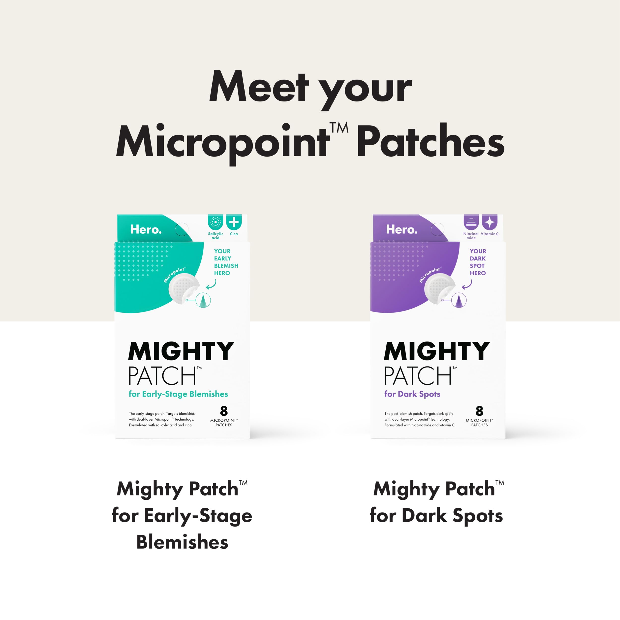 Mighty Patch Hero Cosmetics Micropoint Acne Pimple Patches, 8 Ct | For Early Stage Zits & Hidden Blemishes; Hydrocolloid with Salicylic Acid, Niacinamide, Cica; 395 Micropoints; Acne Stickers