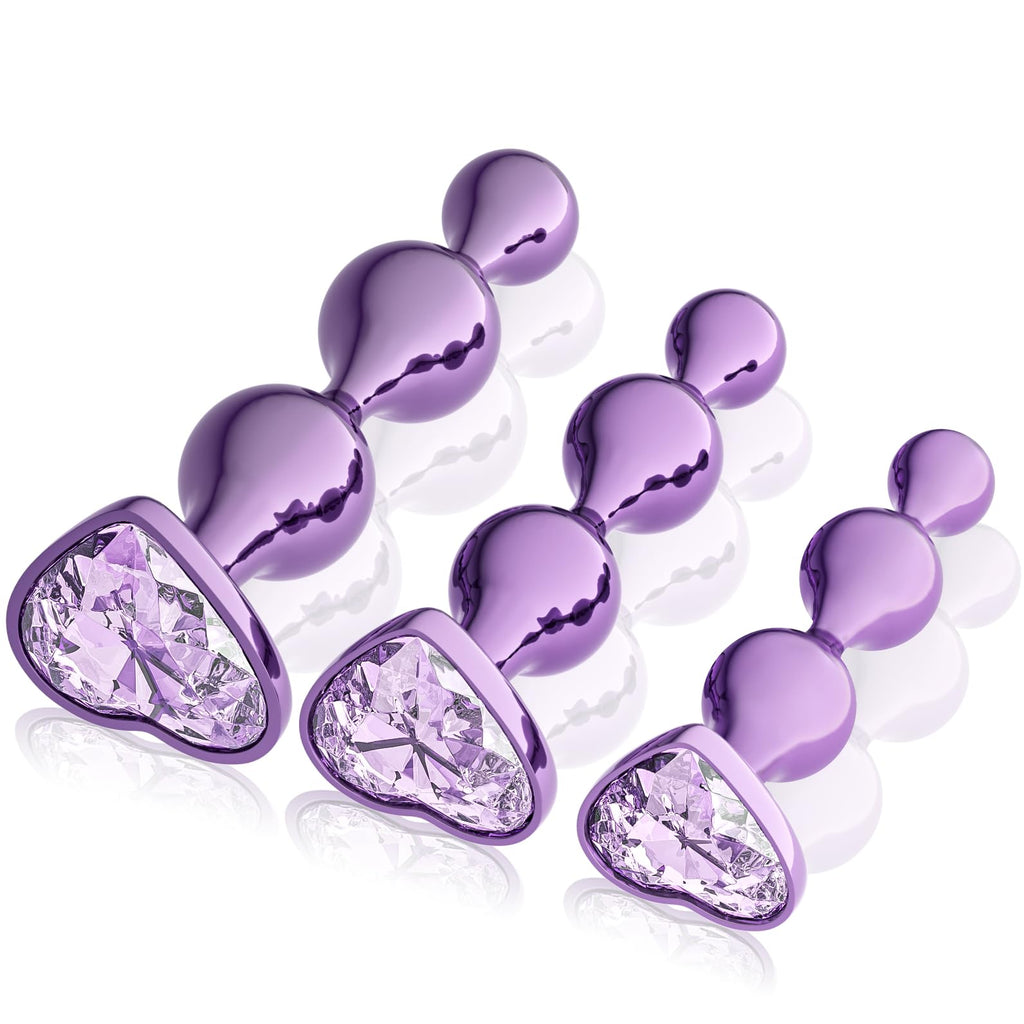 3 Pcs Lightweight Alloy Anal Beads Training Sets Butt Plugs, Hearted Bases