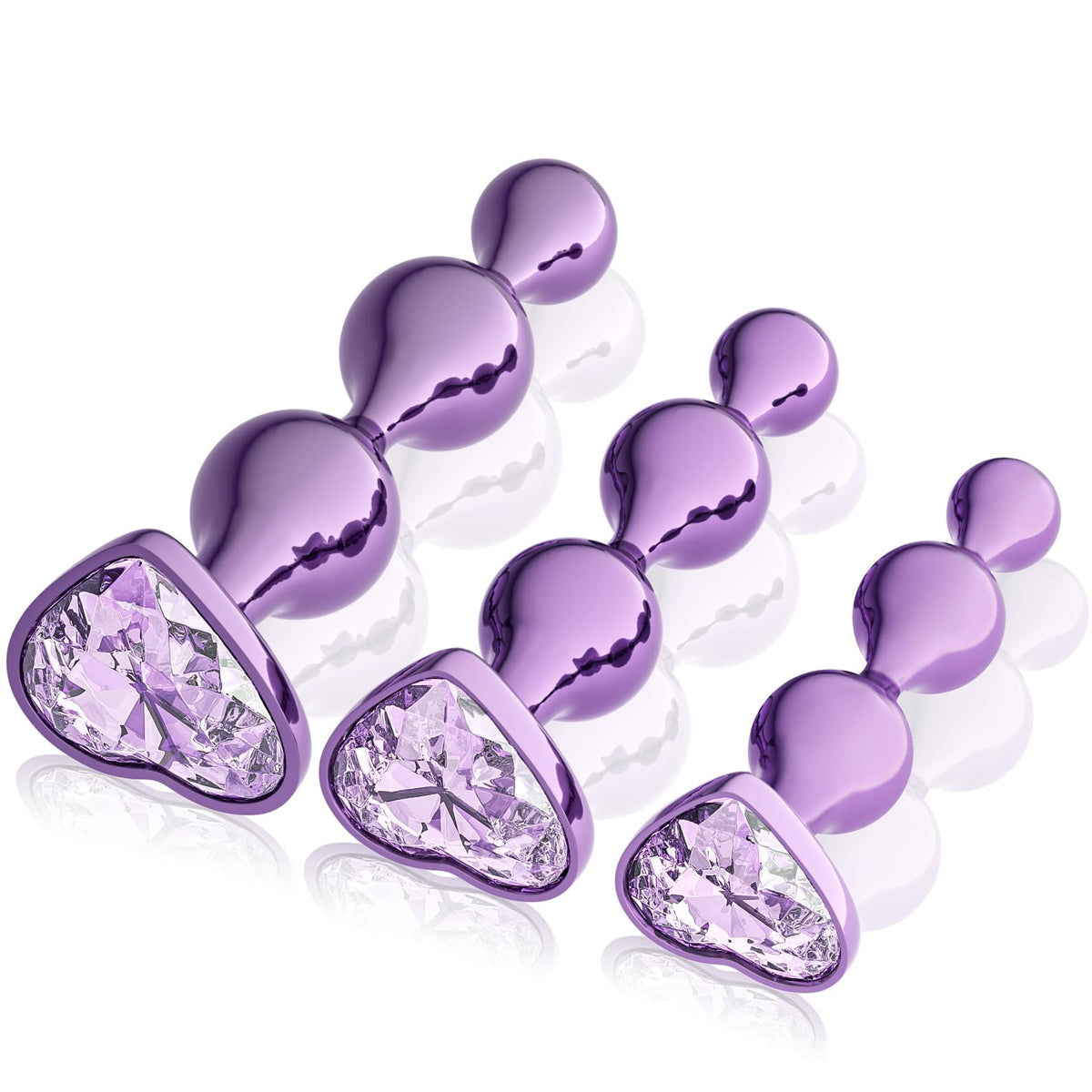 3 Pcs Lightweight Alloy Anal Beads Training Sets Butt Plugs, Hearted Bases