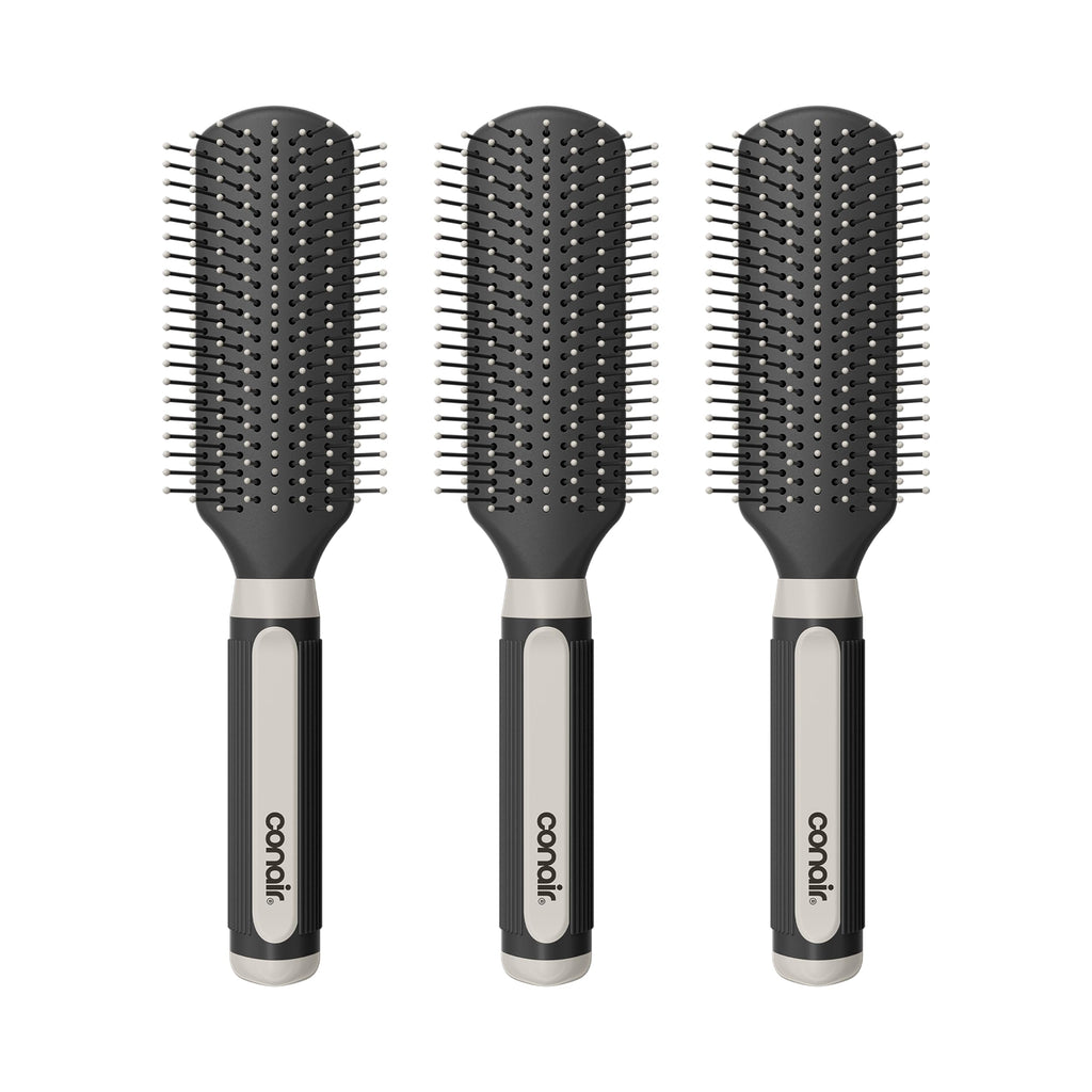 Conair Salon Results Detangling Hairbrush Set, 3-Pack Brushes for Men and Women, All Hair Types and Lengths with Nylon Bristles
