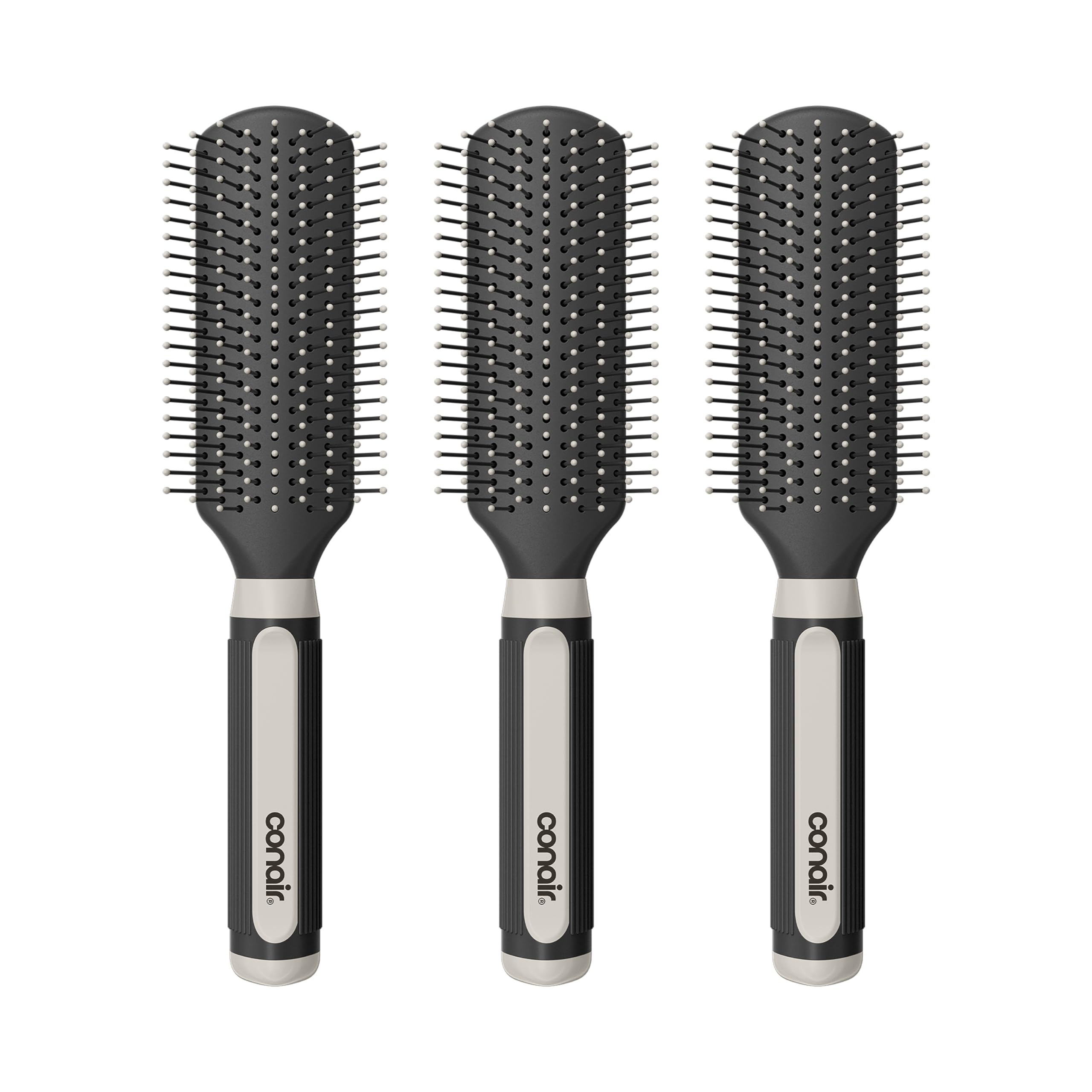 Conair Salon Results Detangling Hairbrush Set, 3-Pack Brushes for Men and Women, All Hair Types and Lengths with Nylon Bristles