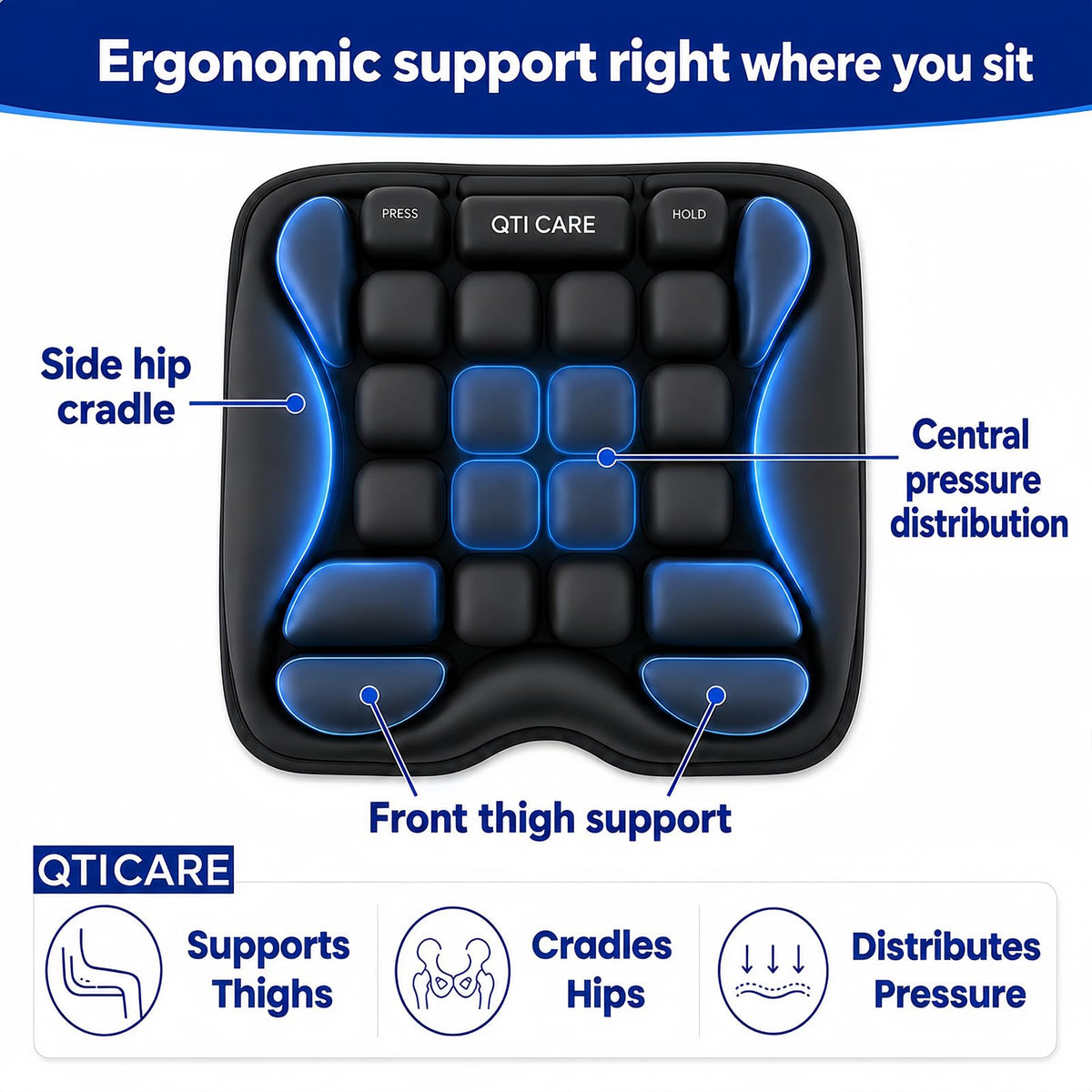 Airplane Seat Cushion, Air-Cell Travel Cushion for Long Flights, Inflatable Portable Seat Pad with Built-in Pump for Air Travel, Car, Office Chair and Wheelchair
