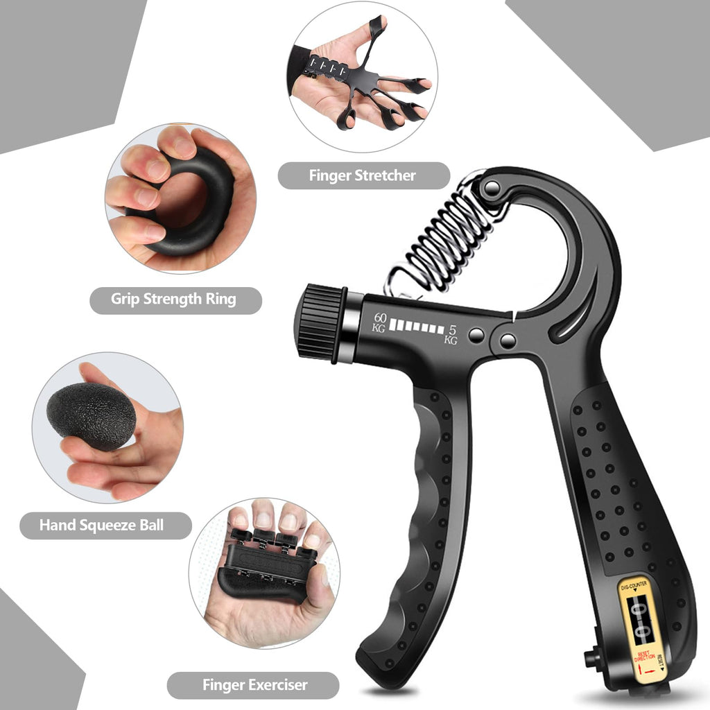Hand Grip Strengthener Kit 5 Pack Adjustable Finger Forearm Hand Exerciser