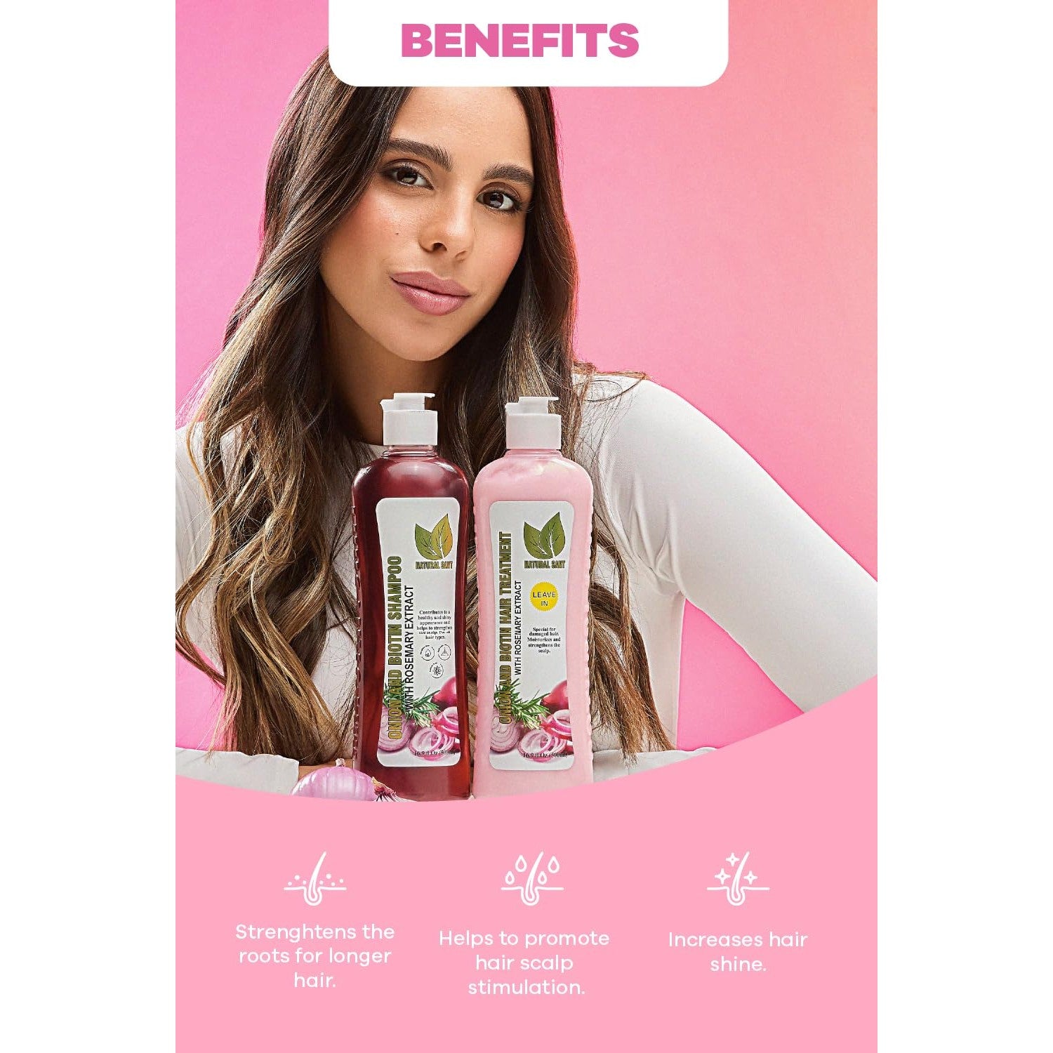 Natural Sant Onion & Rosemary Shampoo & Leave-In Treatment Set with Biotin | Sulfate, paraben & silicone free, supports thicker & fuller hair, women & men, no onion smell, two 16.9 fl oz bottles