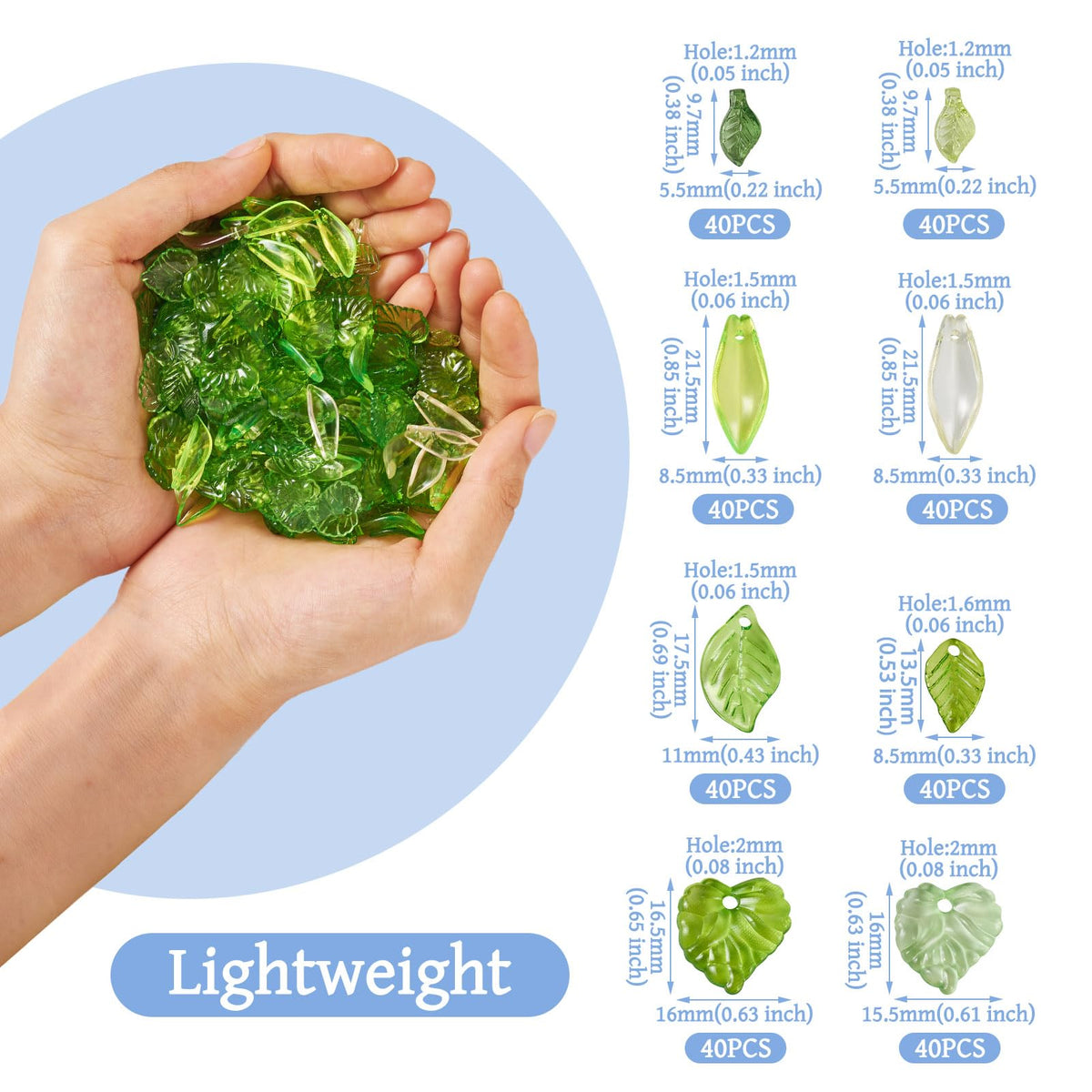 Pandahall 320 Pcs Green Acrylic Leaf Beads Transparent Maple Leaves Pendants Tiny Green Leaf Bead Caps for Jewelry Making DIY Spring Crafts Earring Bracelet