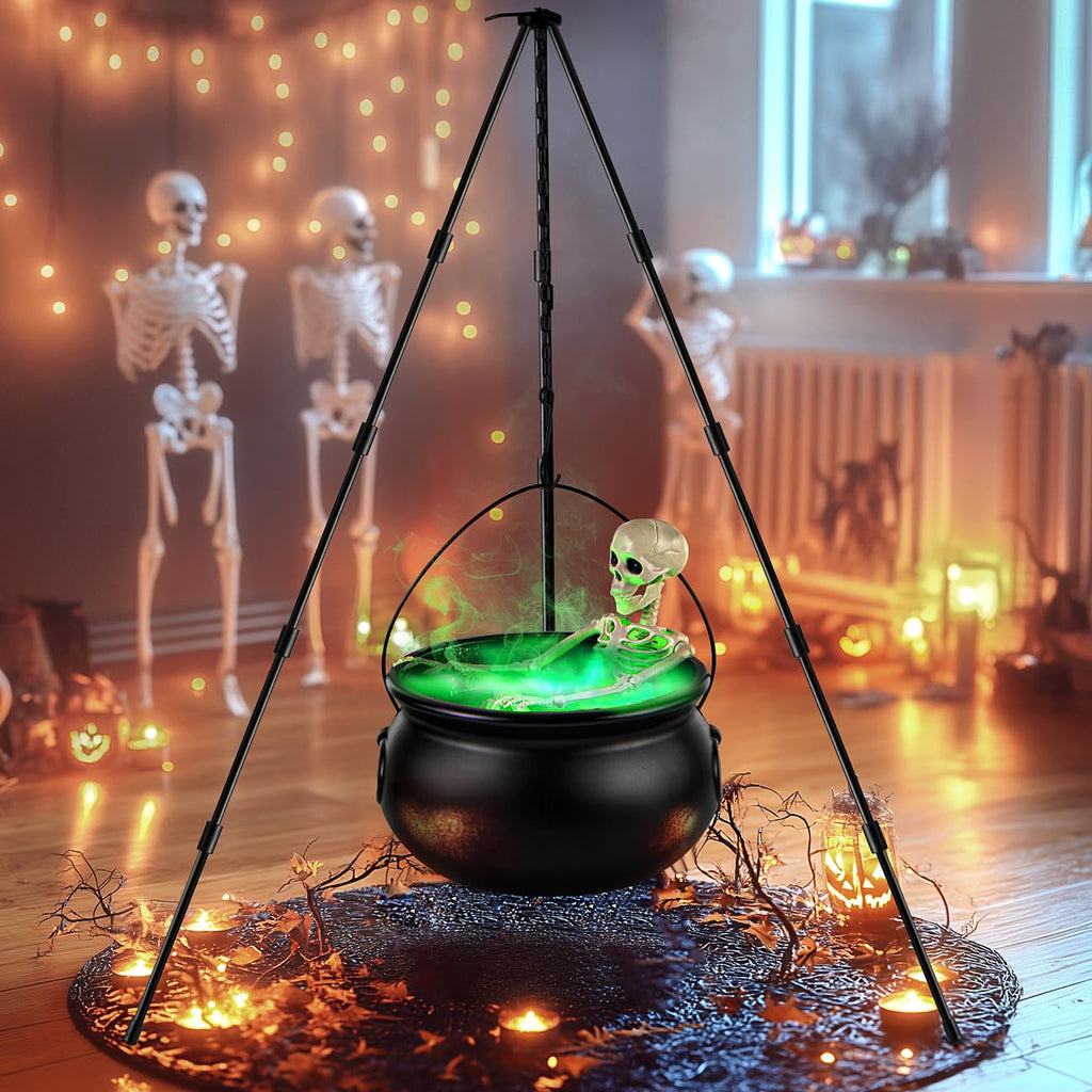 Halloween Decorations Outdoor Witch Cauldron Tripod with Fog Maker & Skull