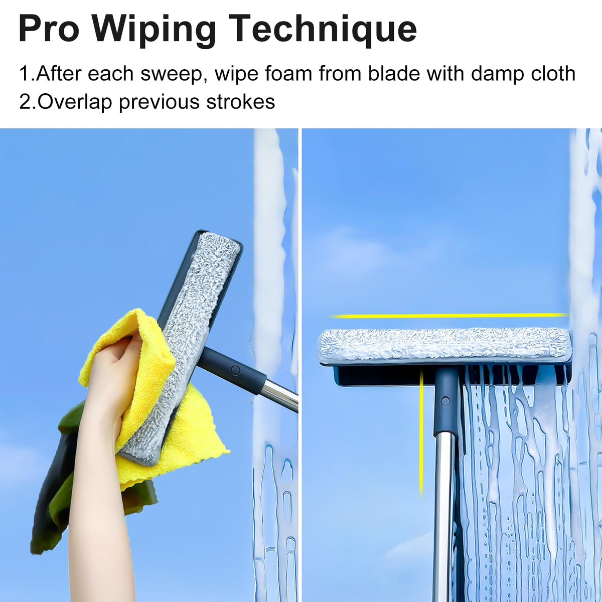 3-in-1 Window Squeegee for Home - 60" Window Cleaning Kit with 3 Microfiber Cloths & Screen Brush, All-in-1 Cleaner Tool for Outdoor Windows, Glass Door & Screens, Lightweight & Easy Storage