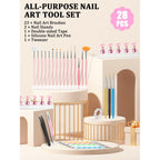 YOOVR 28-In-1 Nail Art Tools with Nail Stand Holder for Press on Painting | Nail Art Brushes, French Tip Liner Brushes, Dotting Tools, Must Have Design Tools Supplies for Nail Tech & Beginners (Pink)
