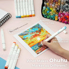 Ohuhu Alcohol Markers 200 Colors Chisel& Fine for Adult Coloring Refillable