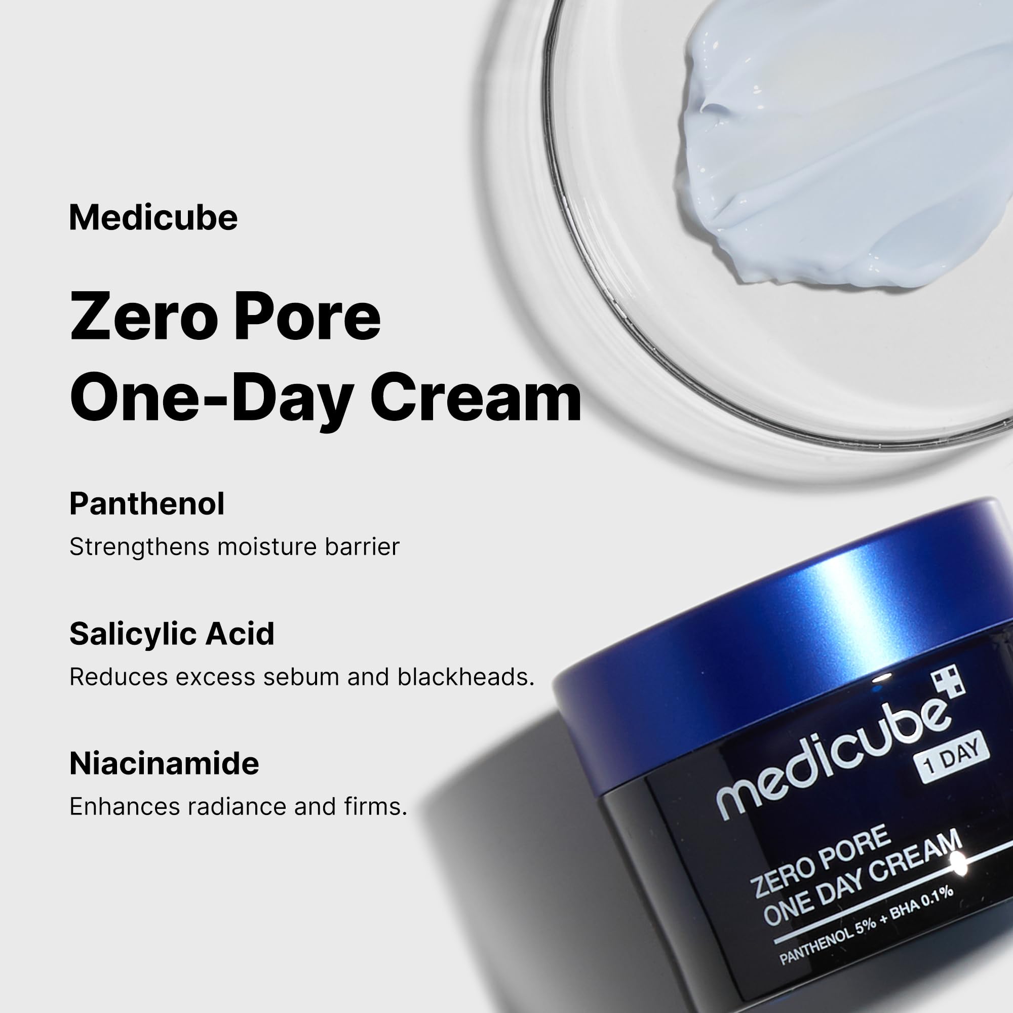 medicube Zero Pore One-Day Cream - Moisturizer for Pore & Oily Skin | Visible Pores & Excess Oil Care - Pore Refining with Panthenol, Salicylic Acid, and Niacinamide, Korean Skincare, 1.69 fl.oz