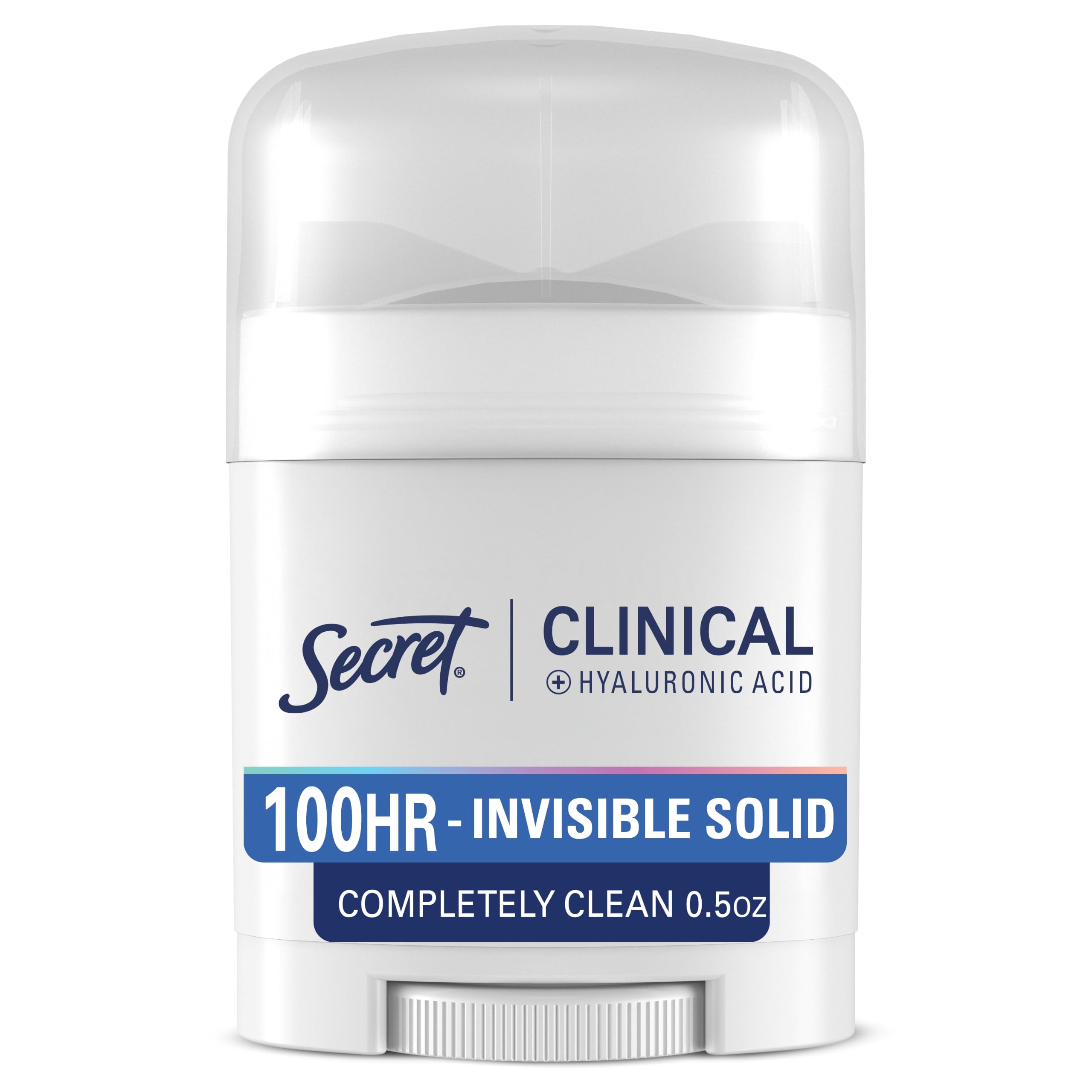 Secret Clinical Strength 100HR Sweat & Odor, Invisible Solid Antiperspirant & Deodorant for Women, 3X Stress Protection with Hyaluronic Acid, PH Balanced, Completely Clean Scent, 0.5 oz