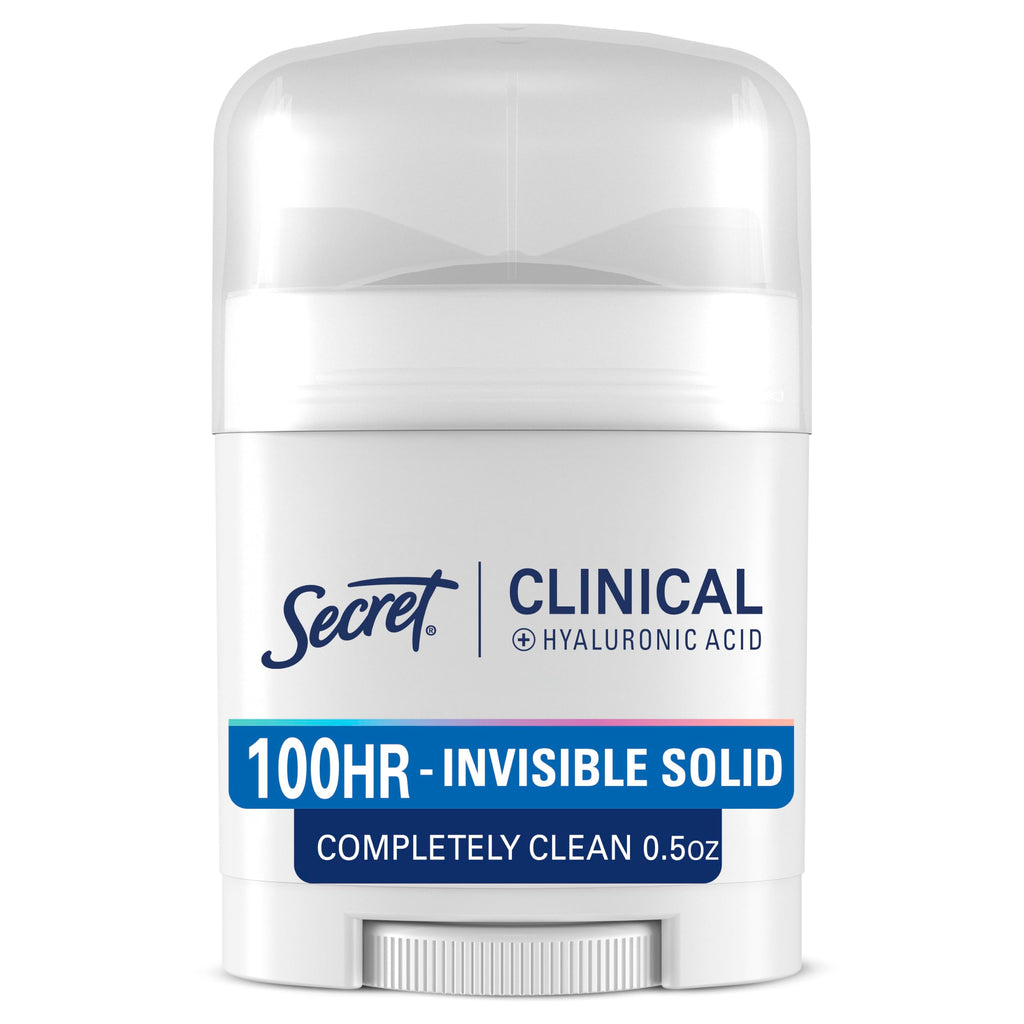 Secret Clinical Strength 100HR Sweat & Odor, Invisible Solid Antiperspirant & Deodorant for Women, 3X Stress Protection with Hyaluronic Acid, PH Balanced, Completely Clean Scent, 0.5 oz