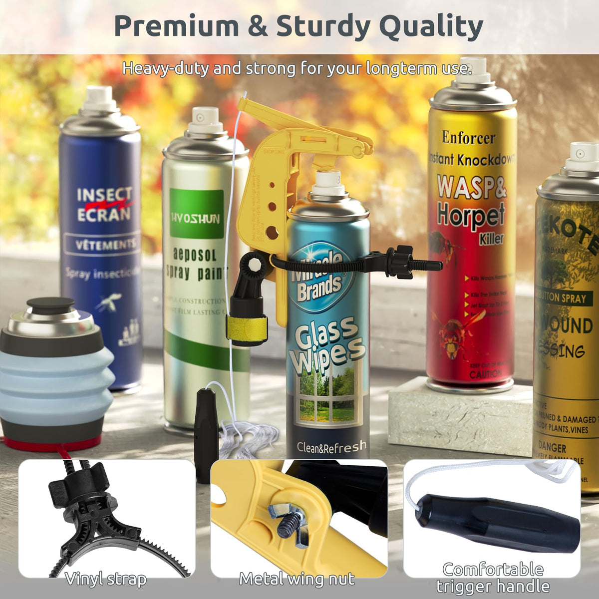 Spray Can Extension Pole Adaptor, Sprayer Adaptor for Aerosol Can and Powder Duster, Adjustable Angle, Perfect for Wasp & Hornet Spray, Dusting Carpenter Bees or Dusting Gardens, Fruit Trees.