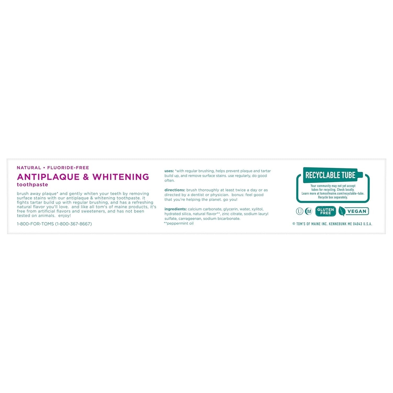 Buy now Tom's of Maine Fluoride-Free Antiplaque & Whitening Natural Toothpaste, Peppermint, 5.5 oz. (Pack of 2) at indiglob india