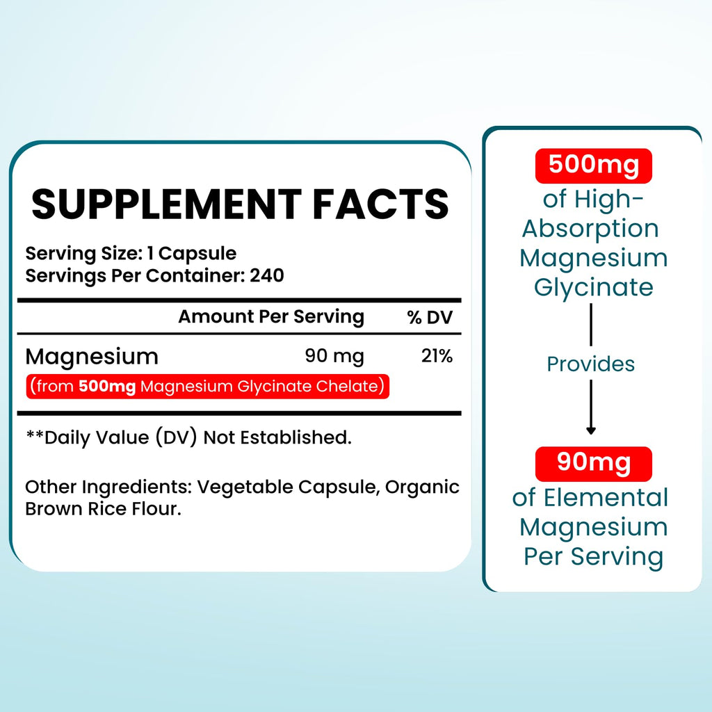 VITBOOST Magnesium Glycinate 500mg - Support Sleep 240 Veggie Capsules