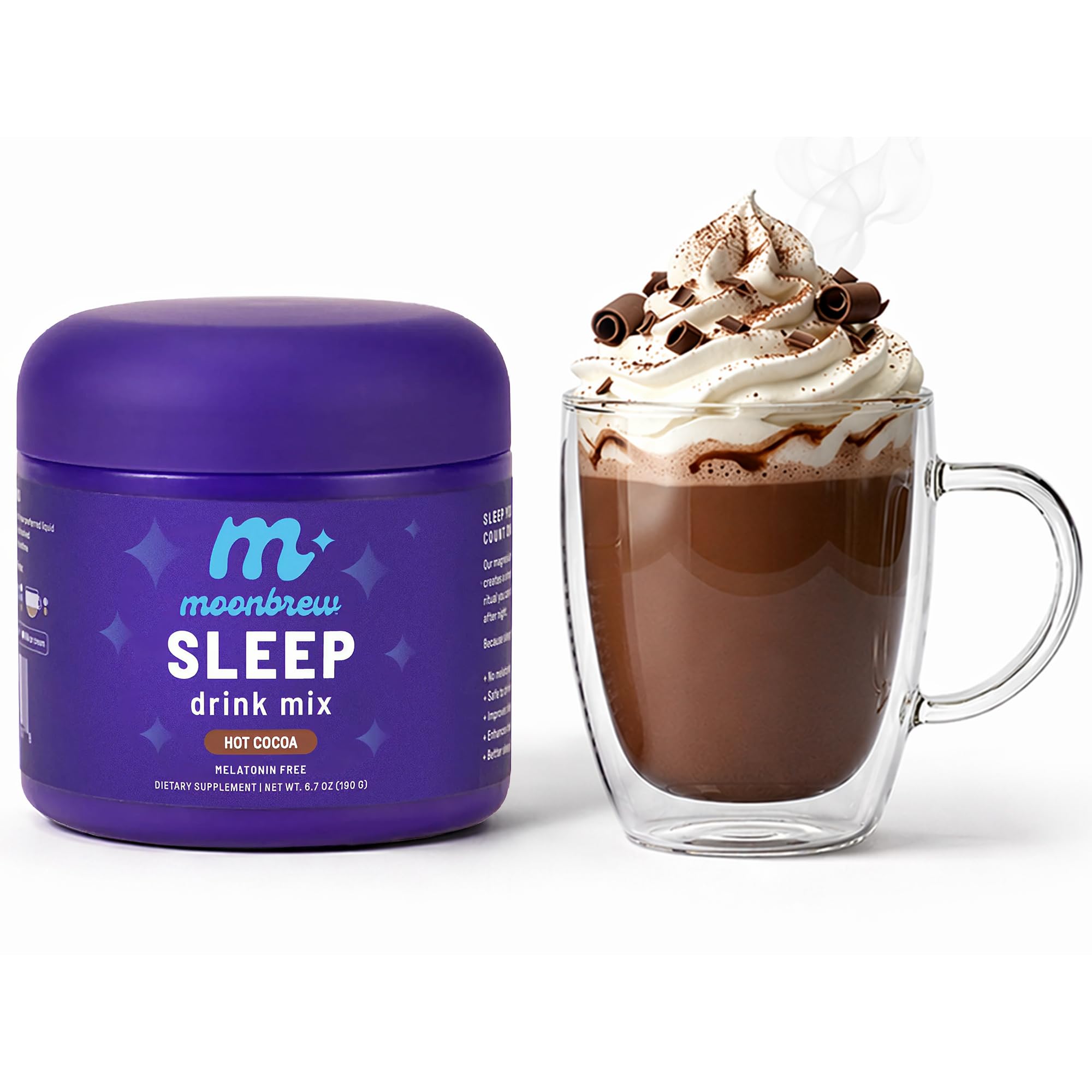 MoonBrew Magnesium Hot Cocoa Sleep Aid - Sugar-Free Calming Drink Mix - 3PK | Nighttime Sleepy Powder with Zinc Glycinate, Chocolate Flavor for Relaxation, Stress & Deep Rest, Melatonin Free
