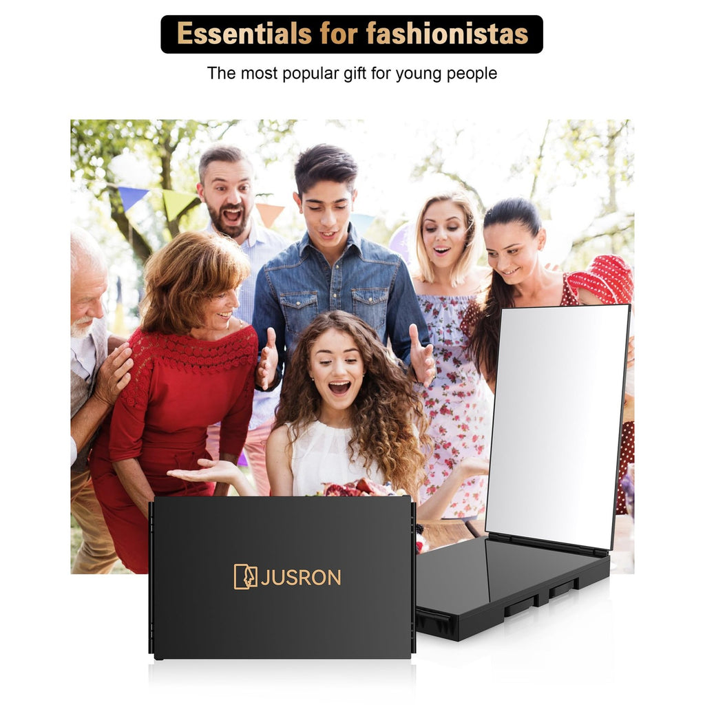 JUSRON 360 Viewing Angle Self Hair Cutting Mirror, Clear Anti-Fog HD Glass, USB Rechargeable, Easy to Use, Height Adjustable, Portable, Good Choice for Gifts | USB Rechargeable, Easy to Use, Height Adjustable, Portable, Good Choice for Gifts