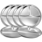 EWFEN Stainless Steel Toddler Plate Set of 6, 9" Portion Control Plates Divided Plate for Adults Kids Balance Lunch, Non Slip | Unbreakable Toddler Baby Feeding Set Dishwasher Safe