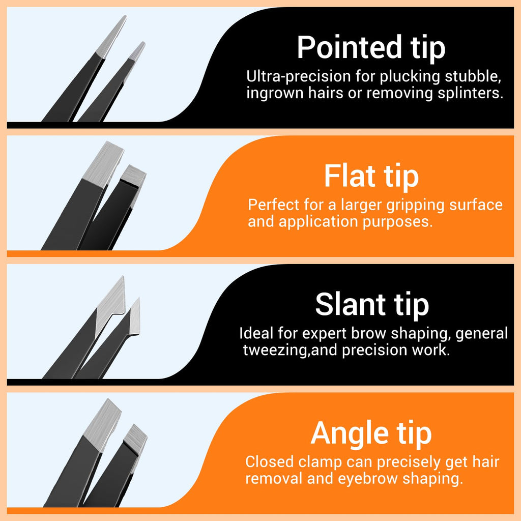 TsMADDTs Tweezers for Men, 8 in 1 Professional Eyebrow Tweezers Kit with Eyebrow Trimmer & Scissors, Razor, Brush, Skin Care Tools