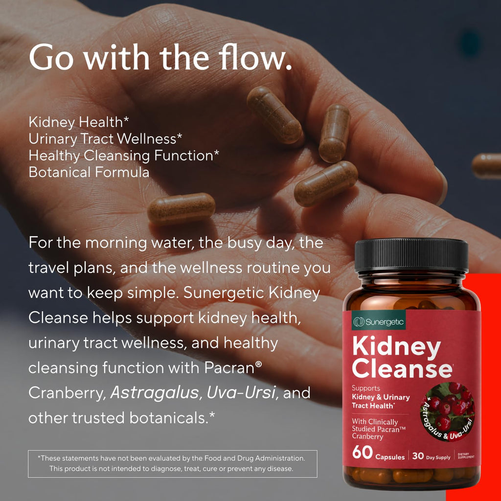Kidney Cleanse & Detox Support with Cranberry, 60 Vegetarian Capsules | Kidney support supplement with Pacran cranberry, astragalus, uva ursi, nettle, juniper, buchu & urinary tract support