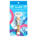 Gillette Venus Extra Smooth Sensitive Gold Women's Razor Handle + 2 Blade Refills, includes Shower Holder