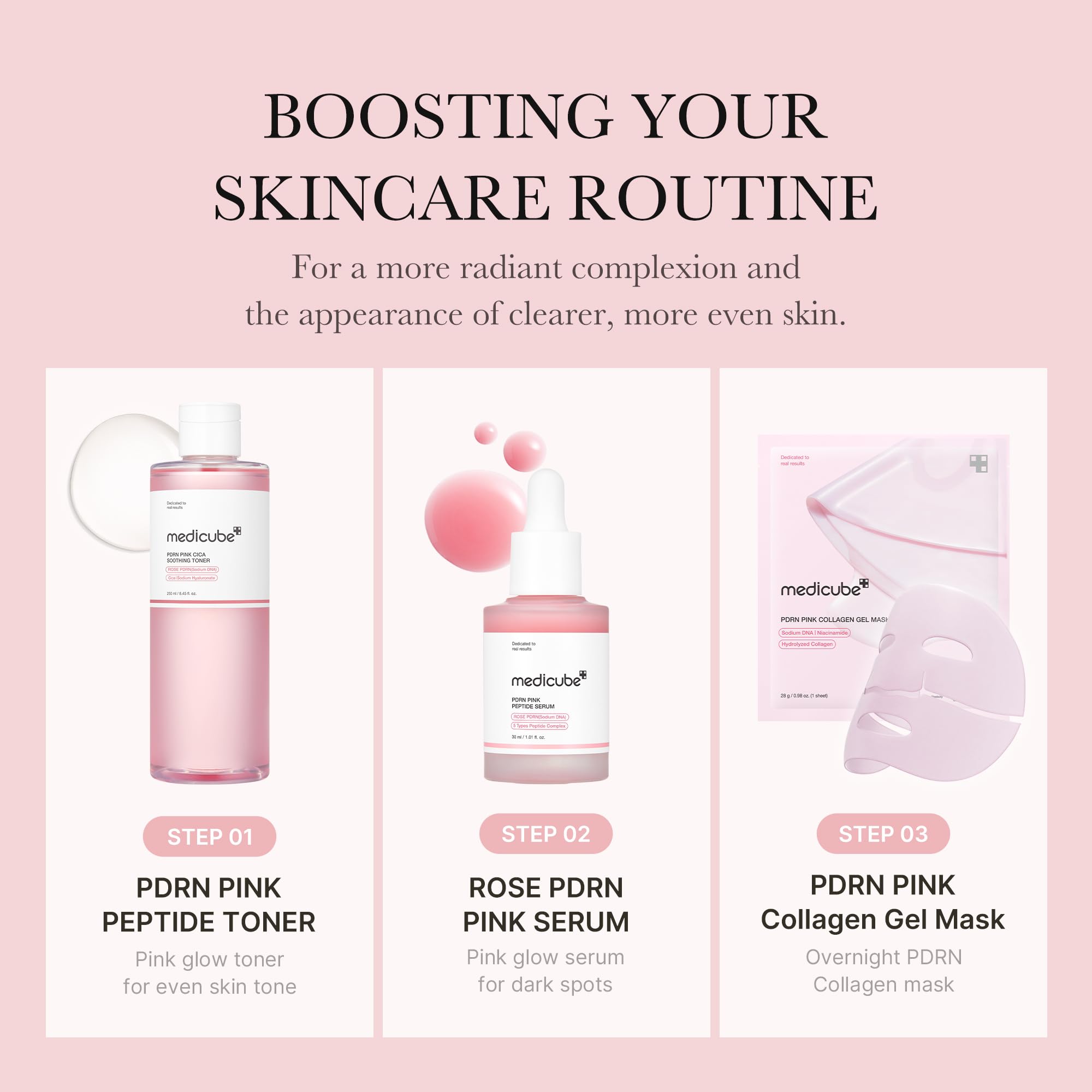 medicube PDRN Toner Rose PDRN Peptide Toner | Lightweight & Watery Toner with Rose PDRN, Peptides, Niacinamide - For Soothing & Calming, Korean Skincare, 8.45 fl.oz