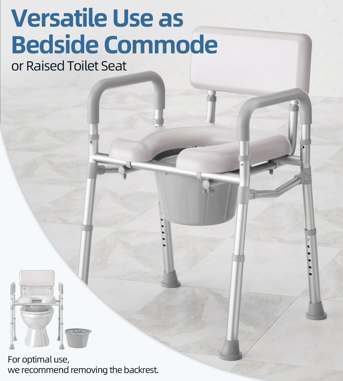 HOMLAND Bedside Commode Toilet, Padded Seat & Backrest, Enhanced Crossbar
