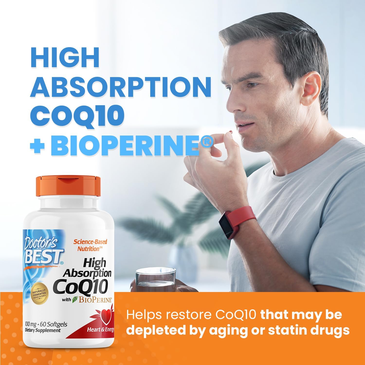 Buy now Doctor's Best High Absorption CoQ10 with BioPerine, Gluten Free Naturally Fermented, Heart Health & Energy Production, 100 mg, 60 SoFtgels at indiglob india