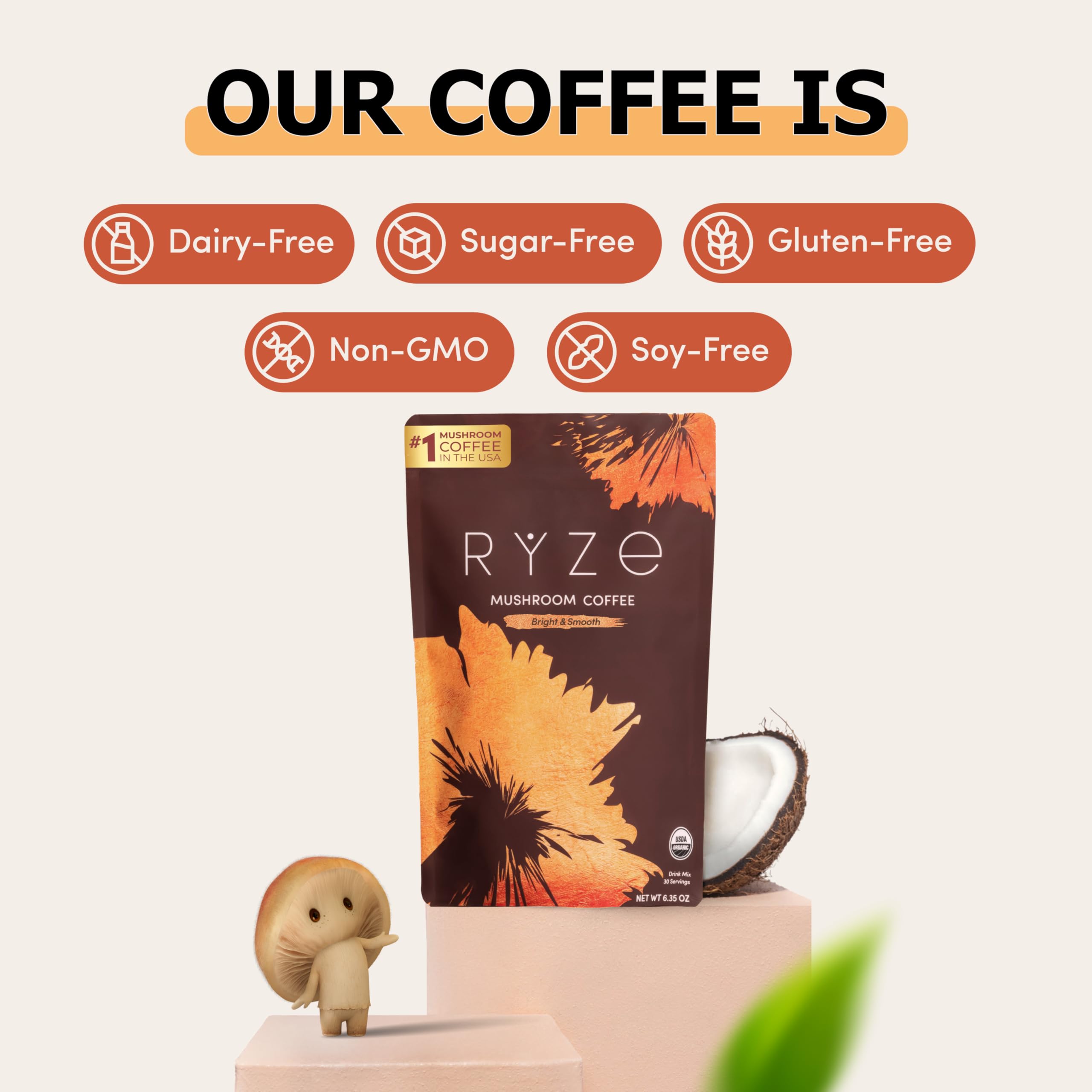 RYZE n Shine Bundle, Mushroom Coffee & Probiotic Creamer, 30 Servings | Medium Roast, 6 Organic Adaptogenic Mushrooms like Lion's Mane, Turkey Tail & Cordyceps, Supports Energy, Focus & Gut Health