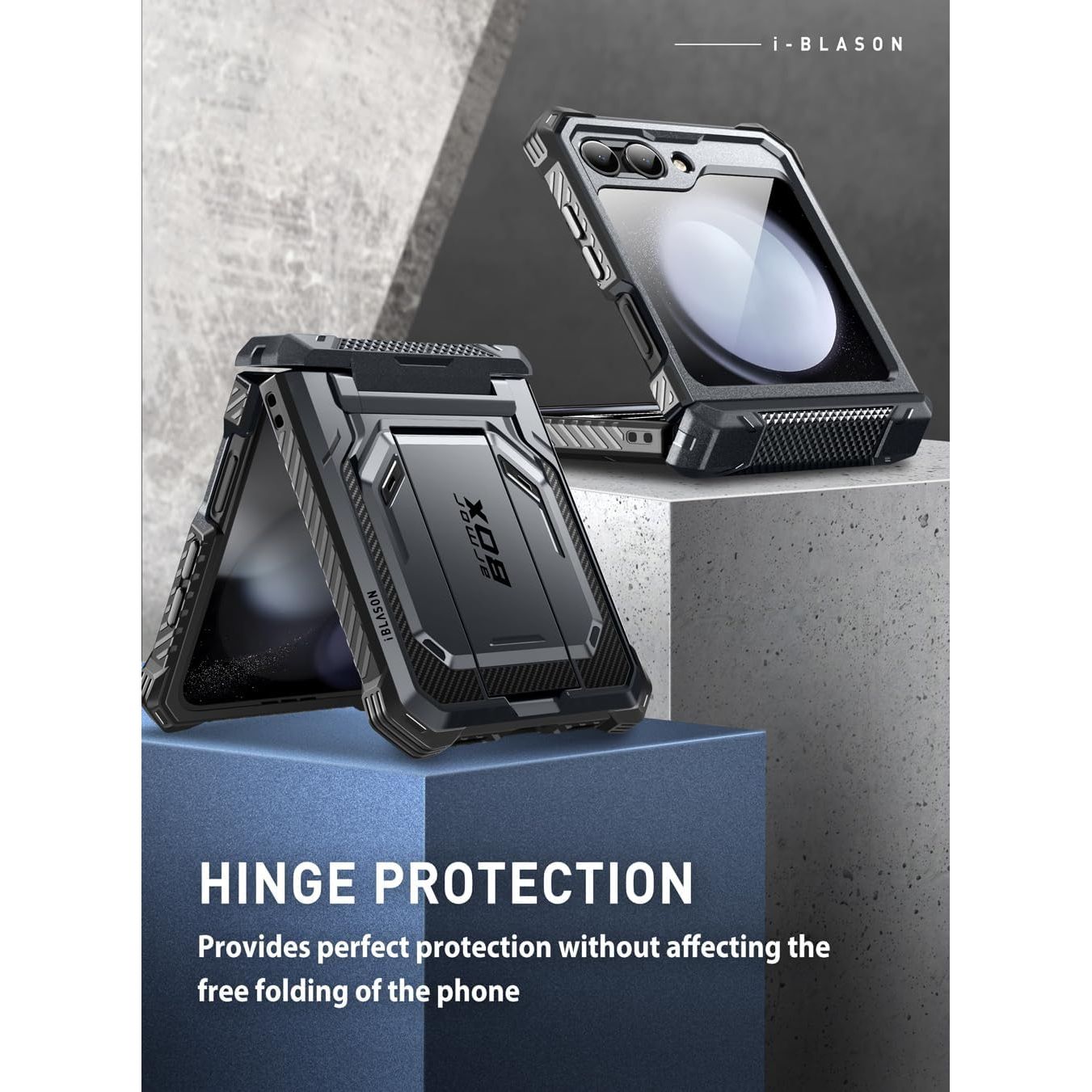Buy now i-Blason for Samsung Galaxy Z Flip 5 Case with Stand, [Built-in Screen Protector] [Hinge Protection], Full-Body Protection Magnetic Phone Case for Galaxy Z Flip 5, Black at indiglob india