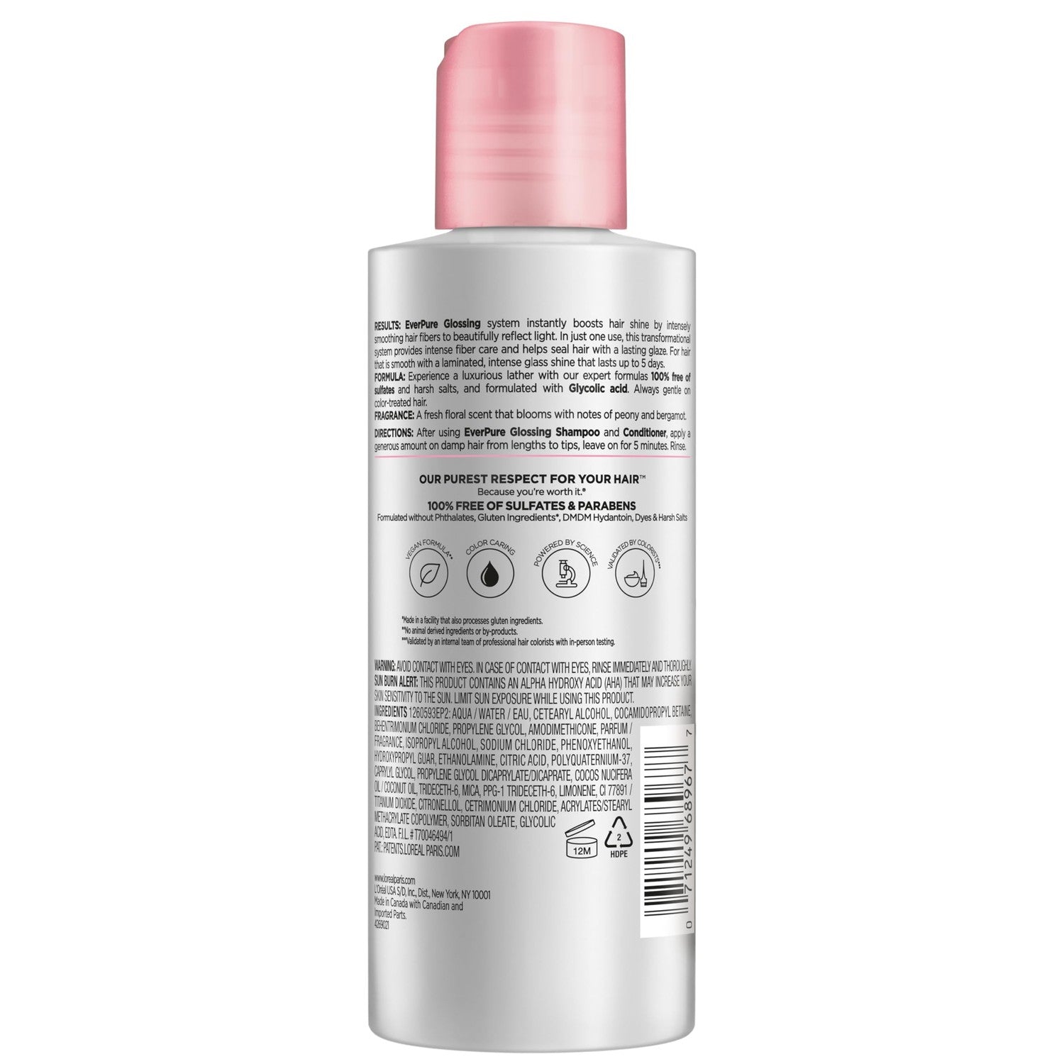 L'Oreal Paris Sulfate Free Glossing Lamination Hair Mask, 5-Minute Rinse-Off Hair Treatment with Glycolic Acid for Glass Shine, Smoothness & Soft Feel, Color Caring, EverPure, 5.1 Fl Oz
