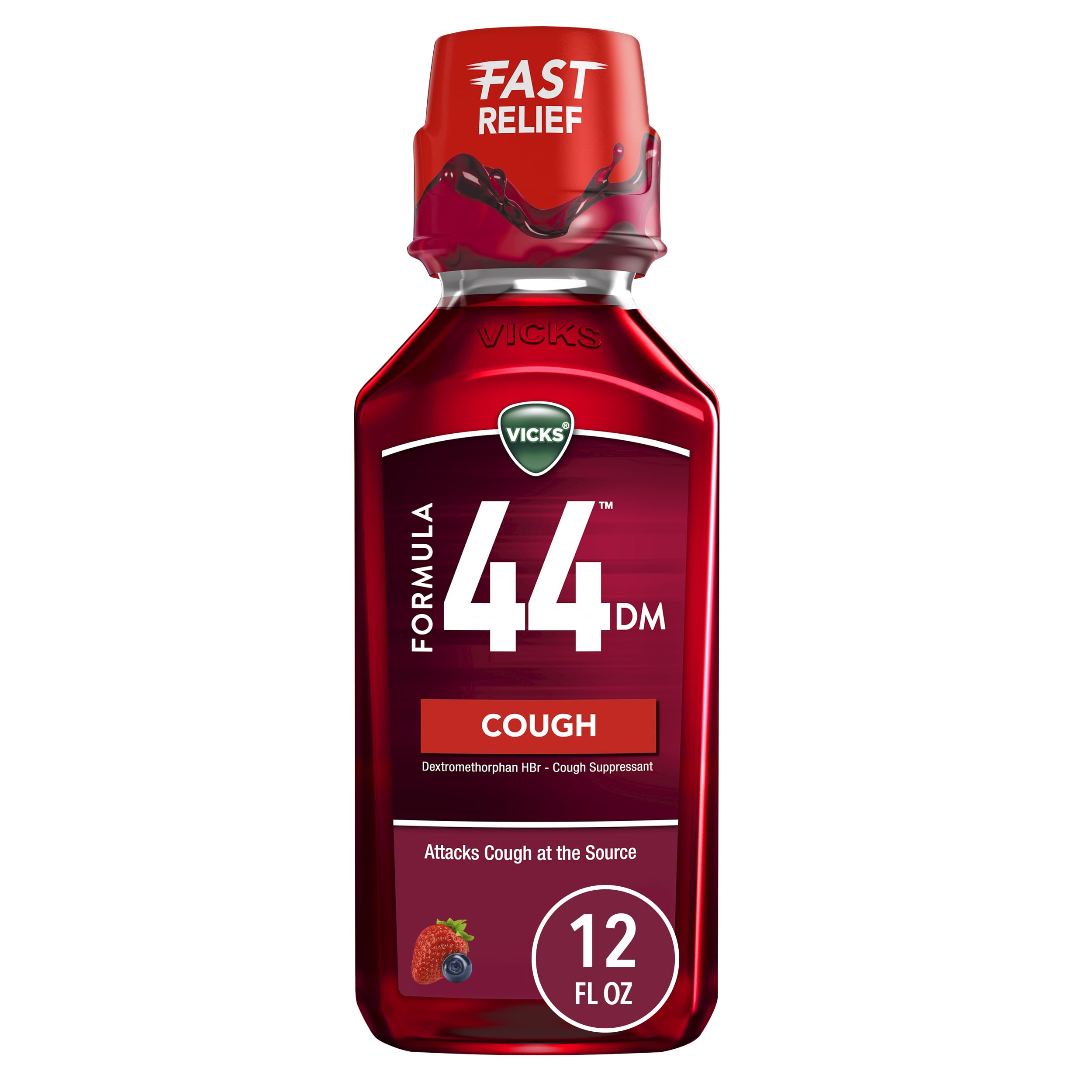 Buy now Vicks Formula 44 DM Cough Liquid, Over-The-Counter Medicine, Day or Night, Cough Syrup, Powerful Cough Relief, Lasts Up to 8 Hours, Cough Suppressant, Berry Flavor, 12 FL OZ at indiglob india