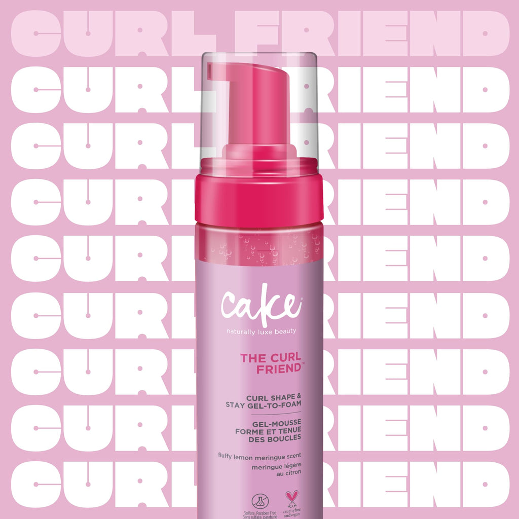 Cake Beauty The Curl Friend Gel-to-Foam Curl Styler - High Hold - 200 mL | Curl Defining Gel - Coconut Oil & Shea Butter - Curly Hair - Frizz Protection, Vegan, Cruelty & Sulfate Free - 6.8 Fl Oz