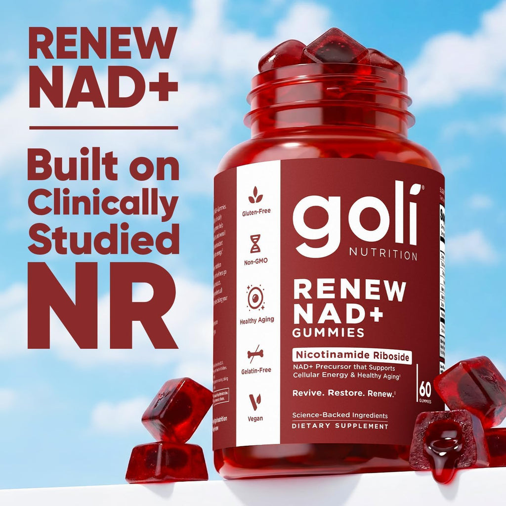 Goli World’s First Renew NAD+, 60 Count Each (2 Pack, 120 Total) – Nicotinamide Riboside (NR) – Cellular Energy & Healthy Aging Support – Vegan, Non-GMO, Gelatin-Free Liquid-Center Gummies